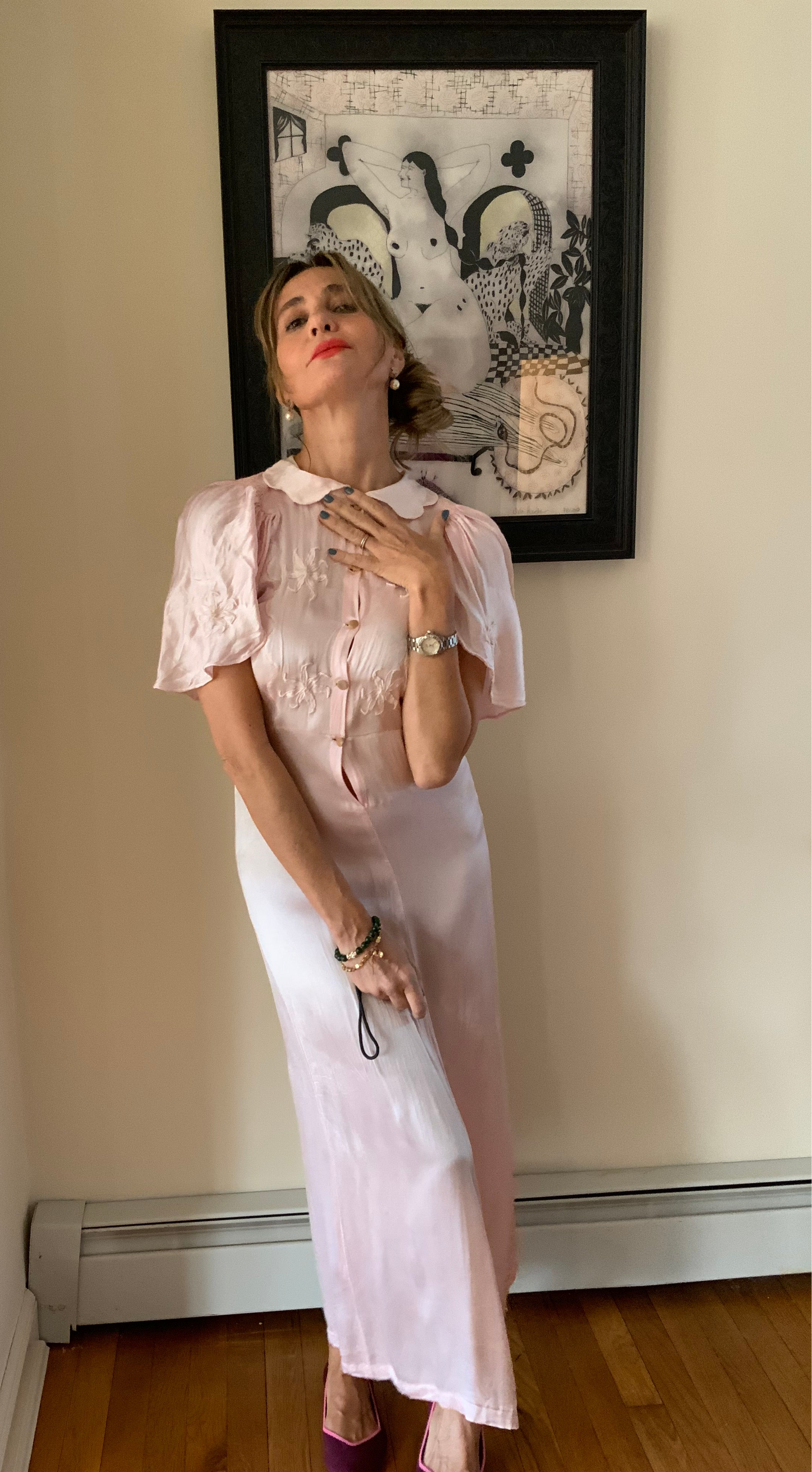 satin Nightgown Peach Pink - 40s