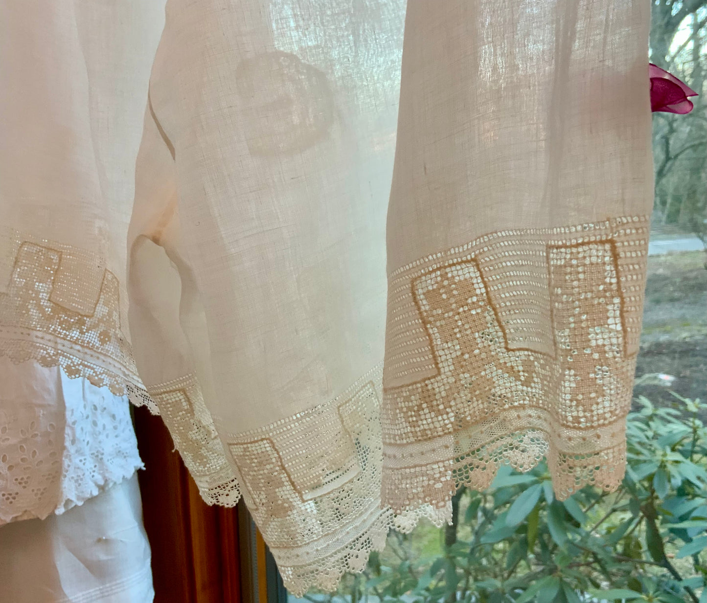 Antique Edwardian Cotton Bloomers c.1905–1915 | Filet Lace Ribbon Hem | Hand Monogram “AB” | Split Drawers Lingerie-ED69