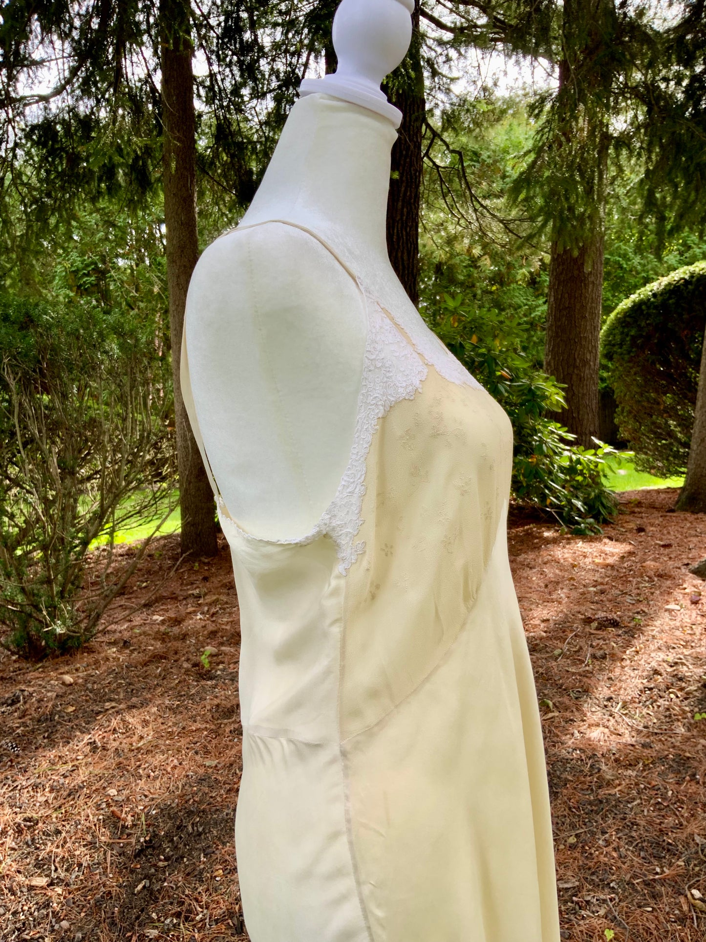 1940s Silk Slip Dress | Vintage Lingerie with Lace Embellishments & Sheer Chiffon Bodice | Old Hollywood Nightgown
 - 40s - 40AM