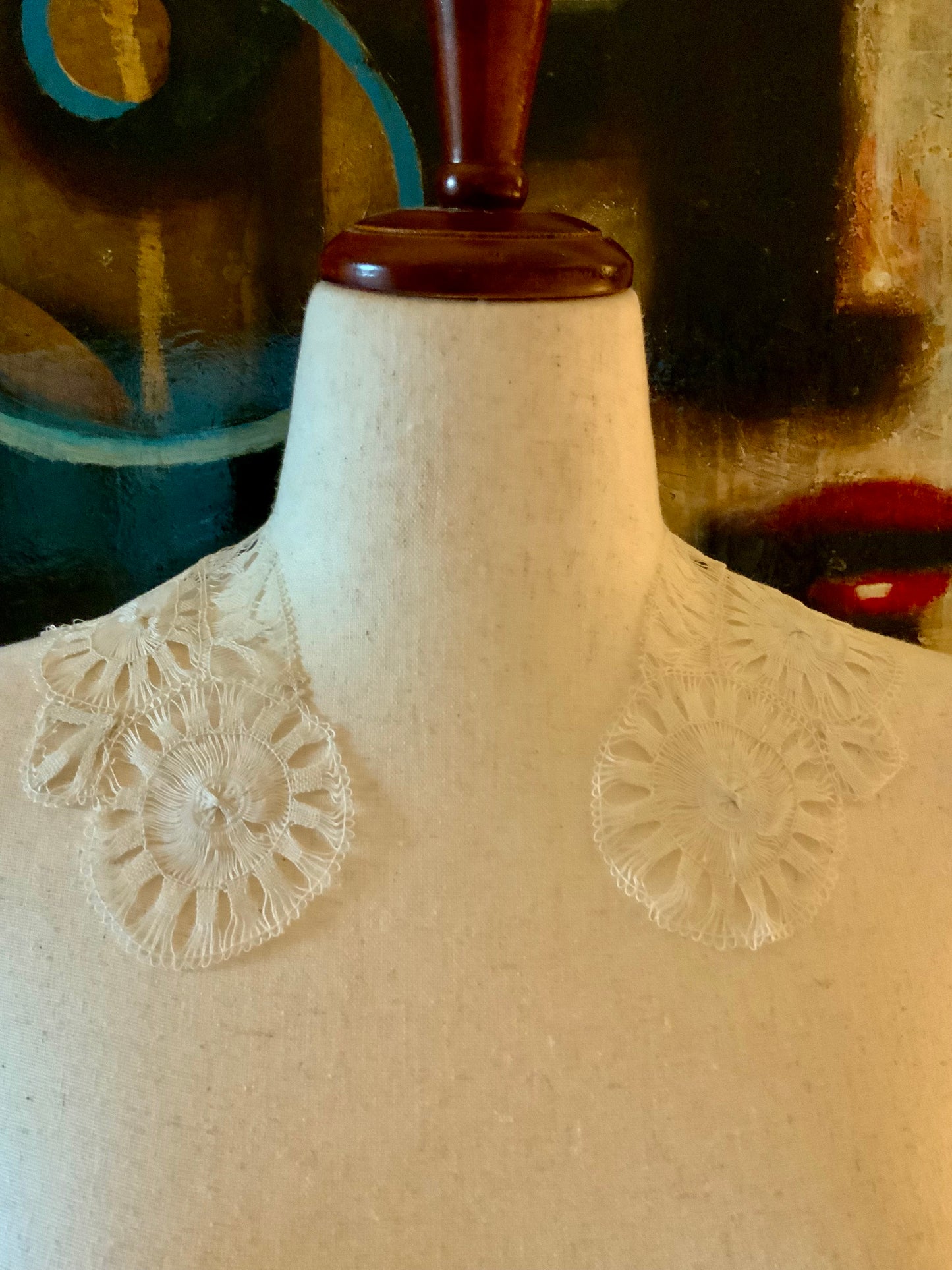 Antique Lace Collar Edwardian Tape Lace Rosette Design Handmade Delicate