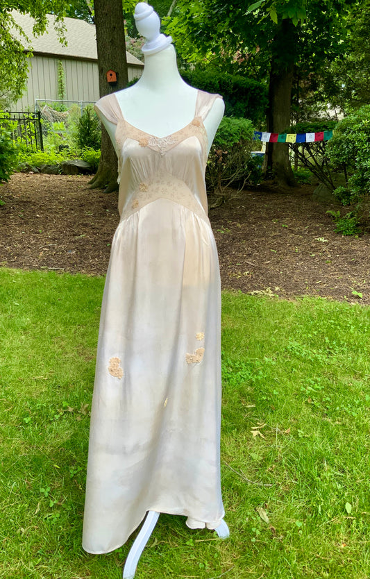1930s Silk Chiffon Hostess Gown | Blush Pink Boudoir Dress | Restored Antique Lingerie.Tea Dyed-30D