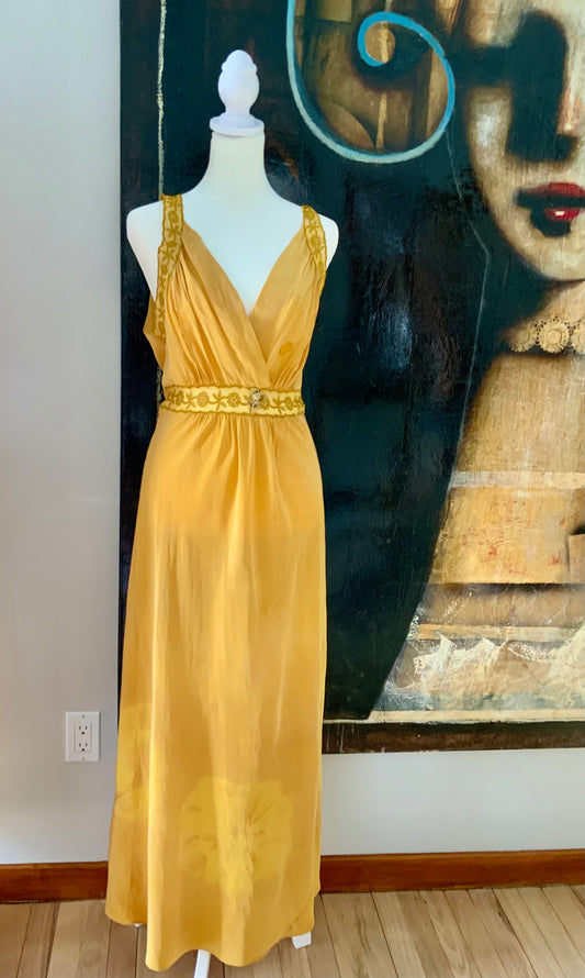 Hand Dyed Yellow Nightgown / Slip Dress - 50s - 50AX