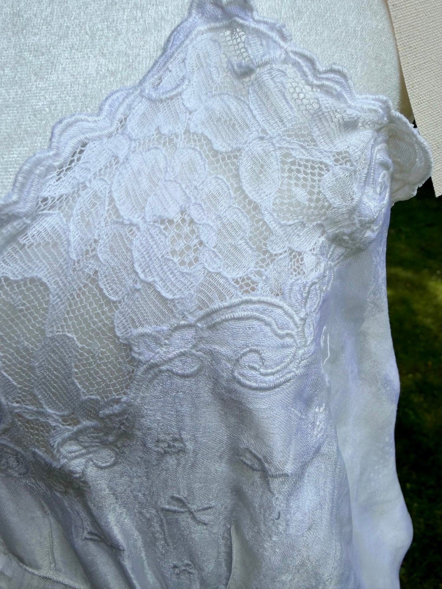 1930s White Pure Rayon Bias Cut Slip Dress with Lace Bodice.30CH