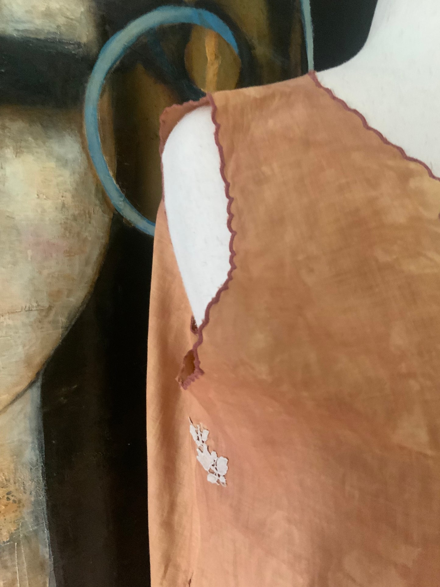 Antique Cotton Nightgown Purple Embroidery - 1910 - ED7