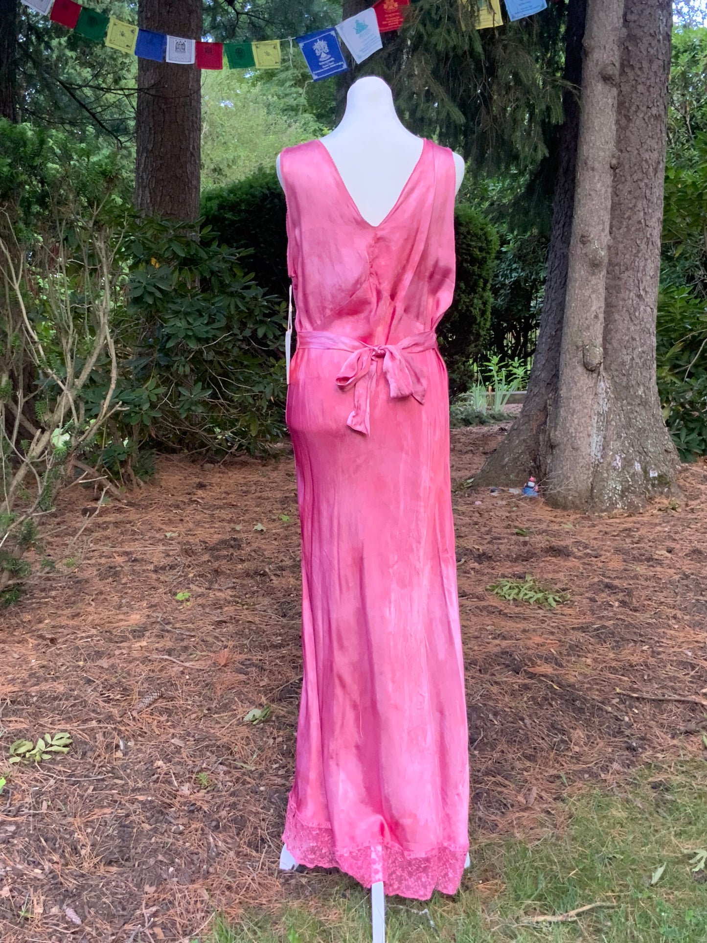 1930s Hand Dyed Pink Satin Nightgown | Floral Lace Nightgown | Bias Cut Boudoir Gown | Romantic Lingerie | Old Hollywood Glamour
-30BJ