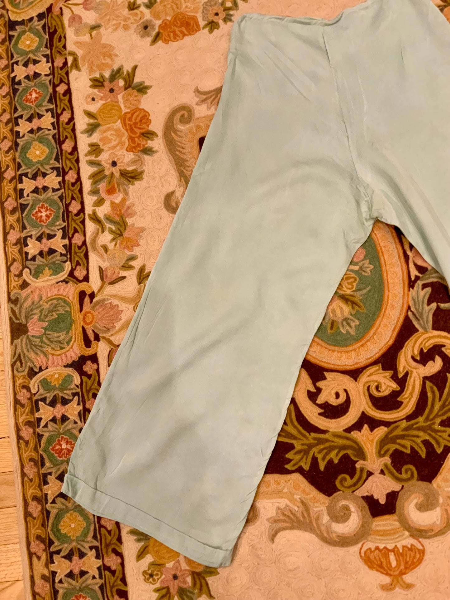 1930s Silk Pajama Pants – Pale Jade Vintage Lounge Trousers - 30AX