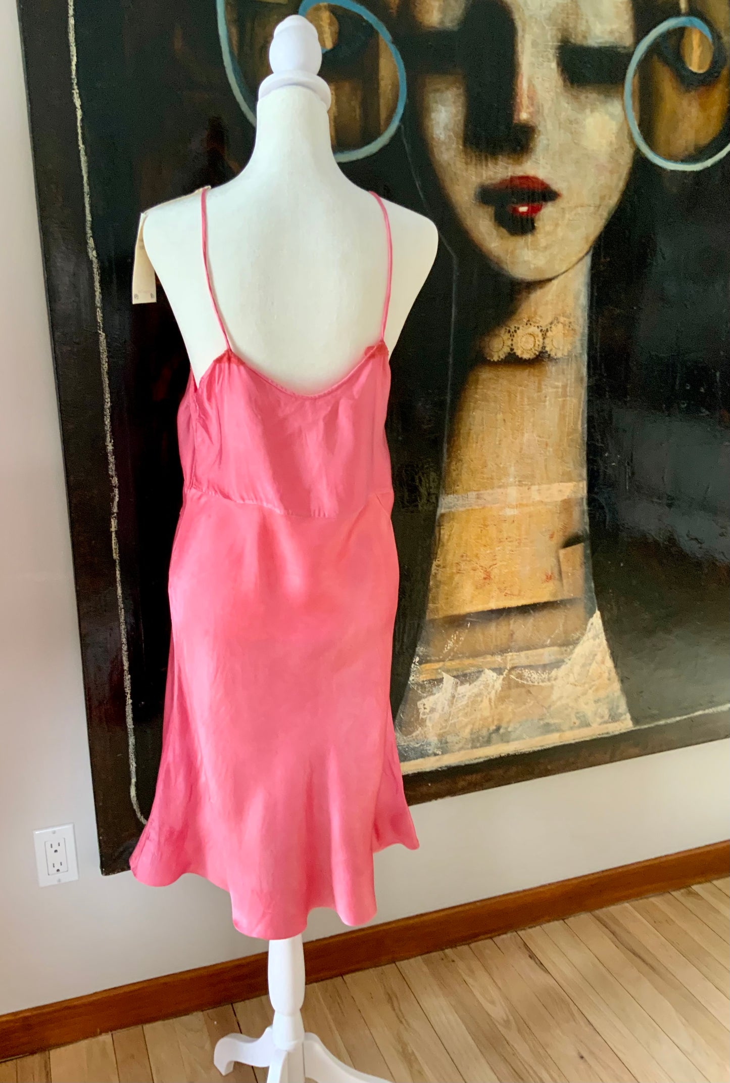 1970s Silk Slip Dress in Hand-Dyed Pink | Lace Bodice - 70F