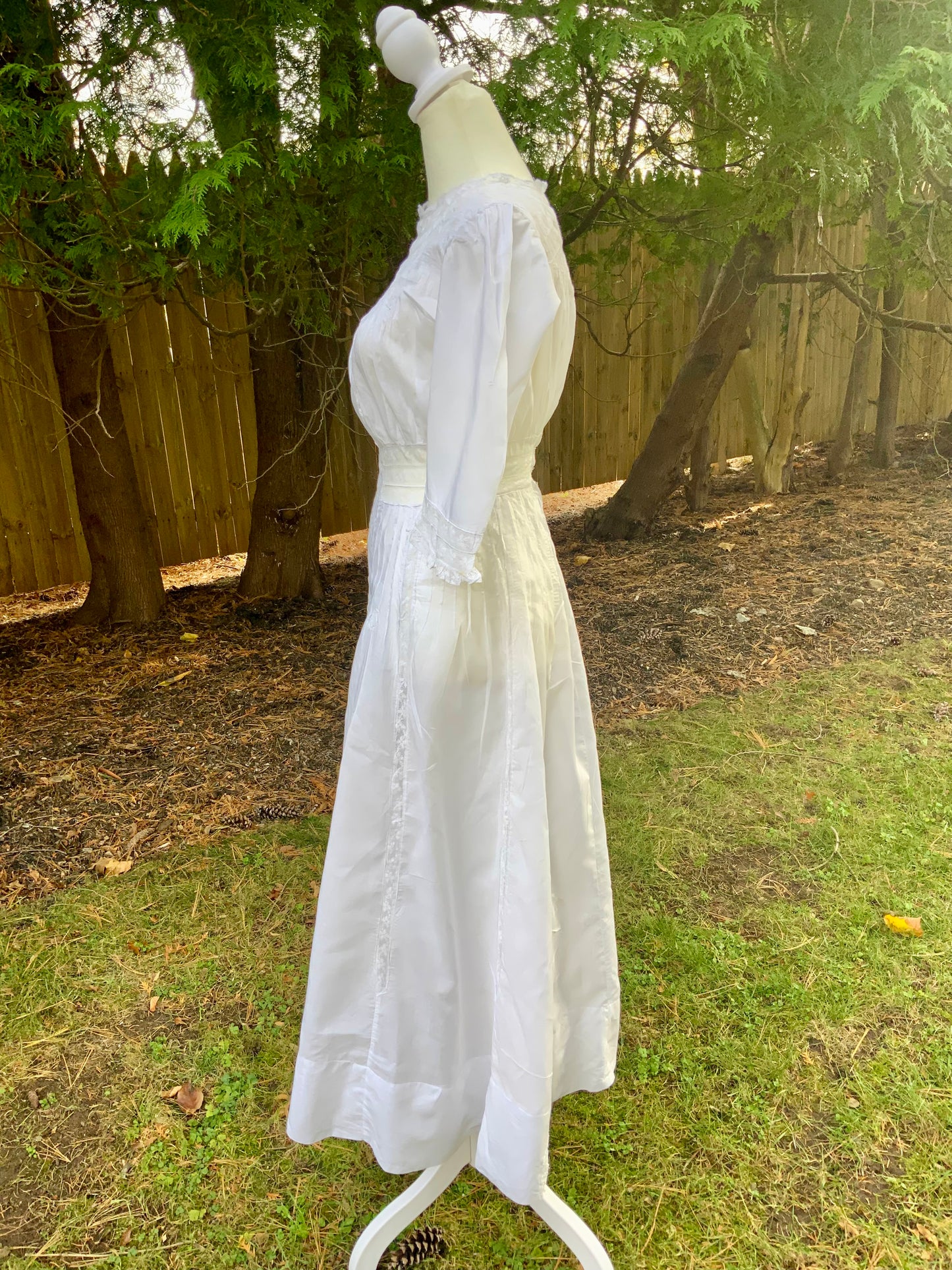 Edwardian White Cotton Lace Tea Dress c.1908–1914 — Pintucks, Lace Inserts - ED37
