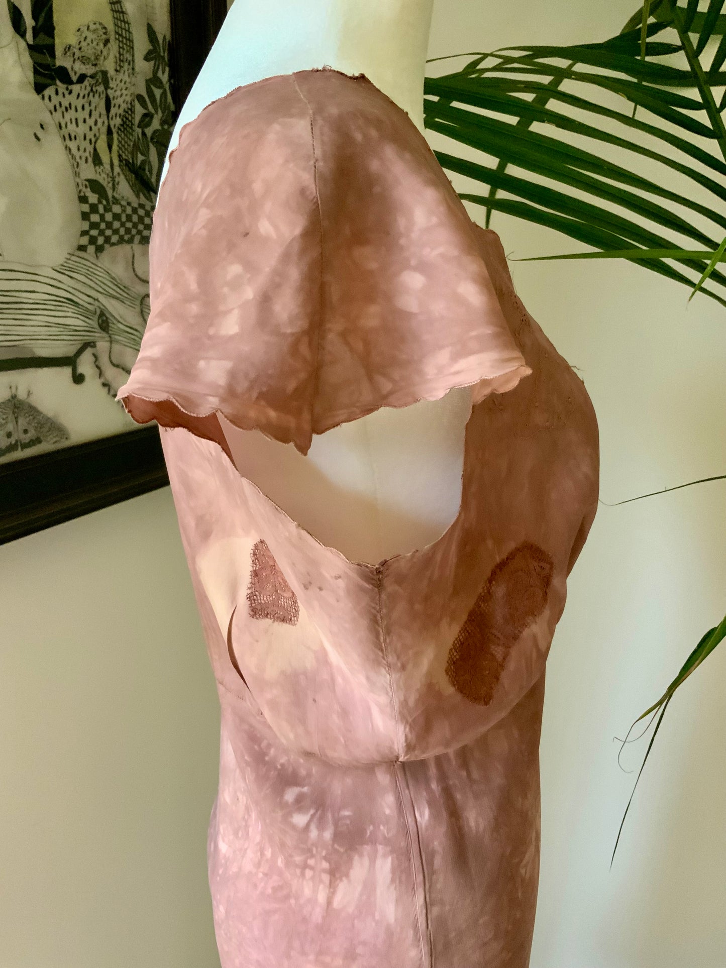1930s Hand Dyed Silk Dress | Artistically Restored Vintage Lace Appliqué Dress-30DE