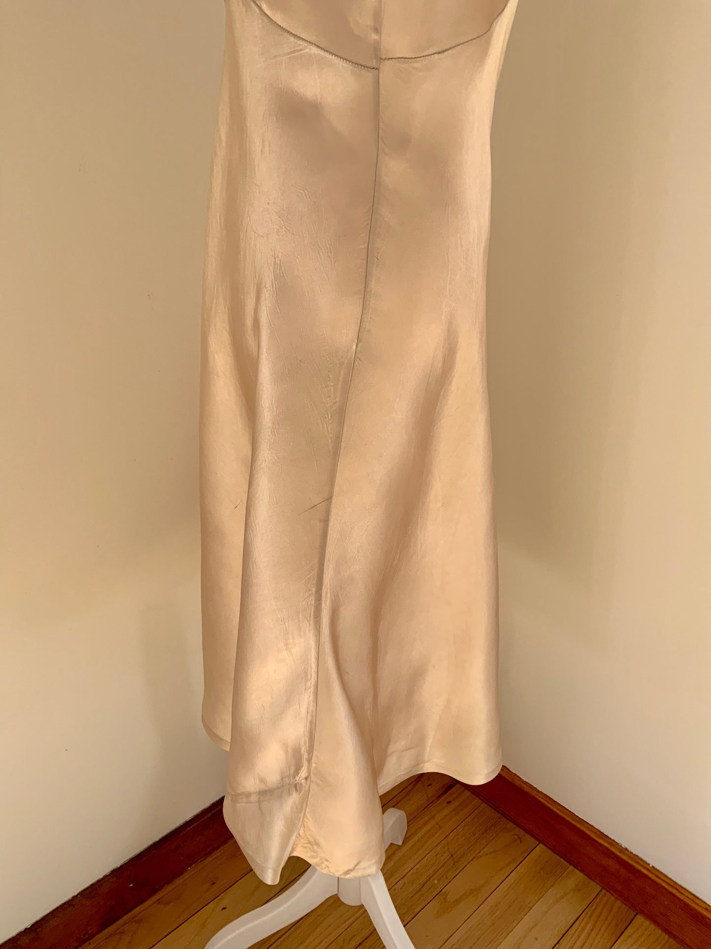 Vintage Silk Slip Dress – Hand Dyed Champagne and Grey with Lace Bodice & Satin Ribbon
 - 40Pi