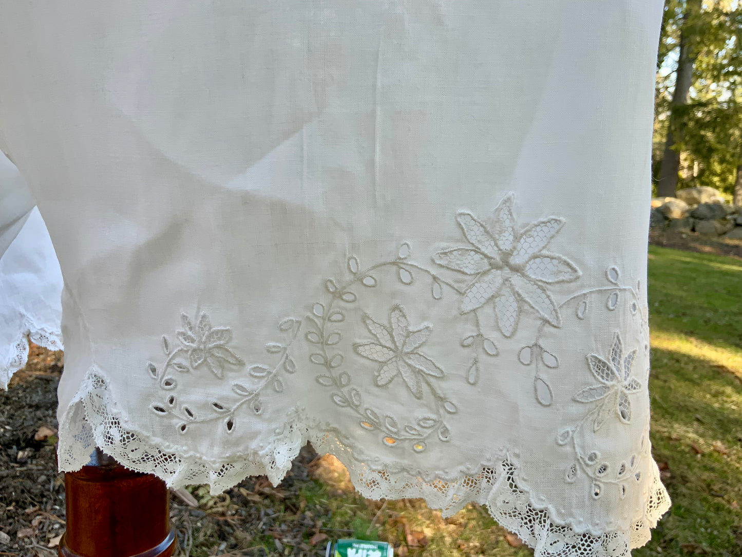 Antique Edwardian Split Drawers Bloomers – White Cotton Lingerie Pants with Hand Embroidery & Lace Hem – Early 1900s-ED71