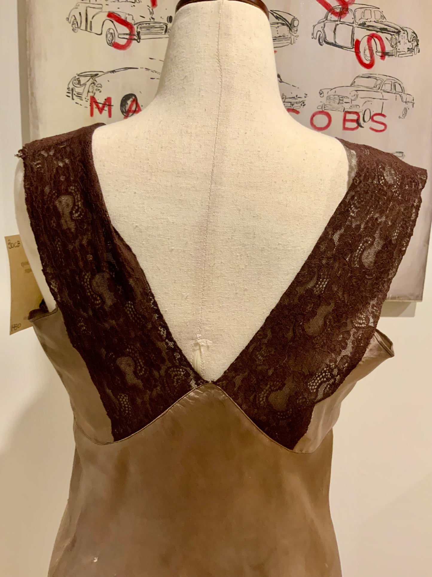 Hand Dyed 1930s-40s Bias Cut Satin Slip Dress | Chocolate Lace | Old Hollywood Lingerie
-30CB