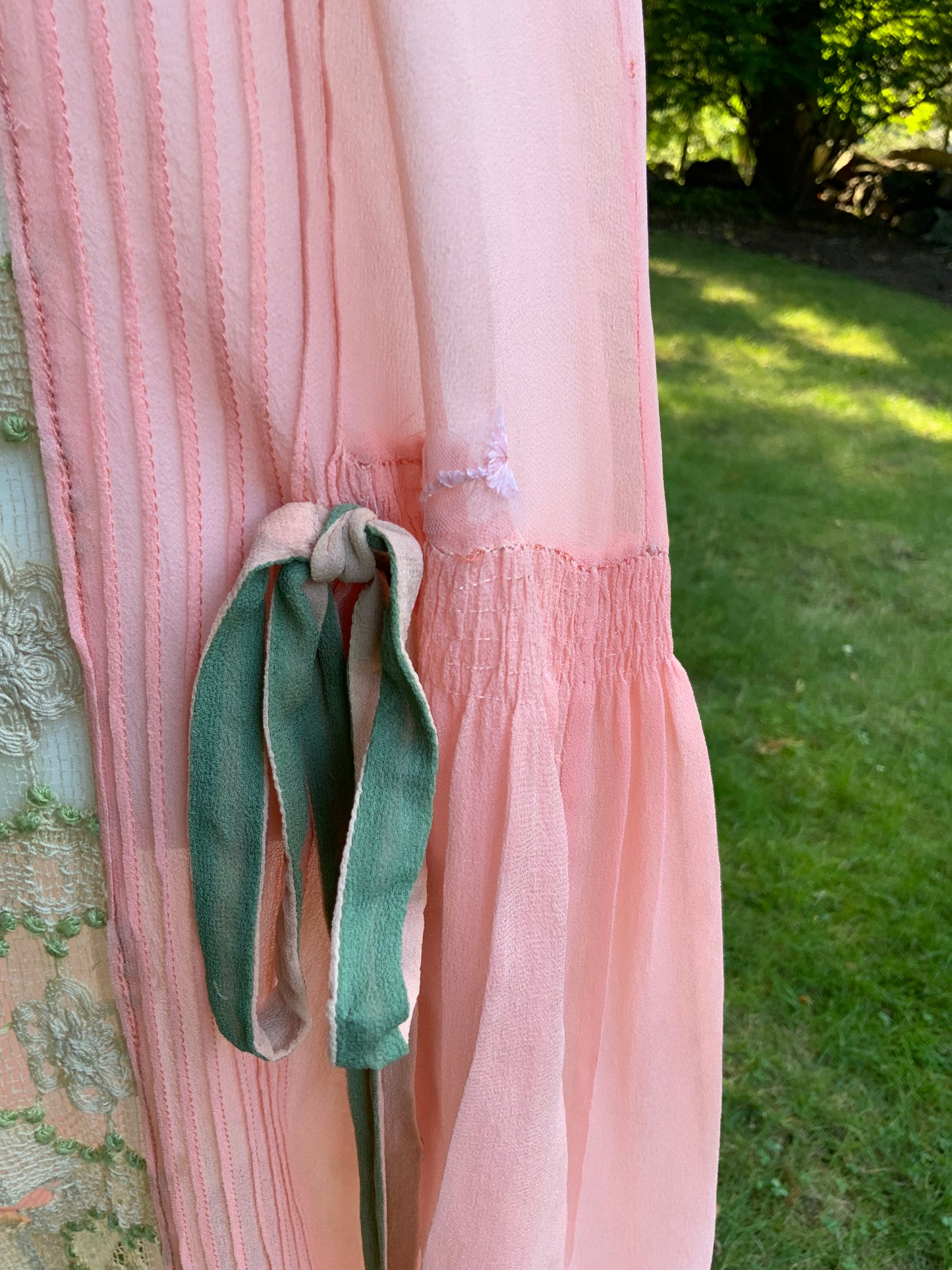 Rare 1920s Silk Chiffon Flapper Dress Art Deco Lace Dress Original Silk Slip Antique Pink Dress Vintage Restored with Vintage Appliqués. 20AS