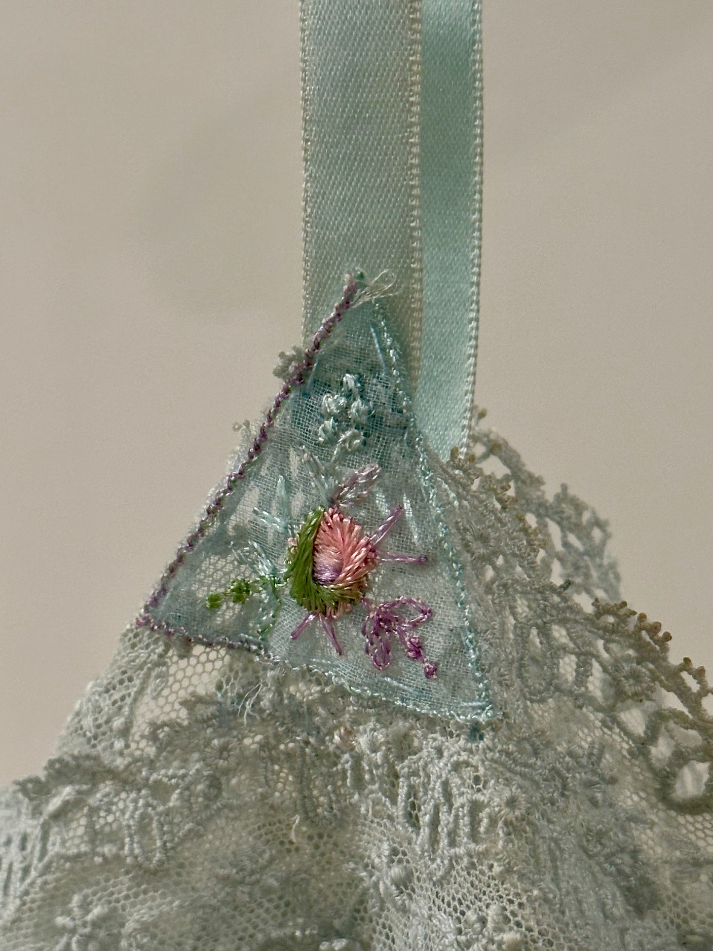 1920s–30s Pure Silk Teddy in Blush Pink with Powder-Blue Lace & Rare Antique Appliqués – Bridal Lingerie - 20AQ