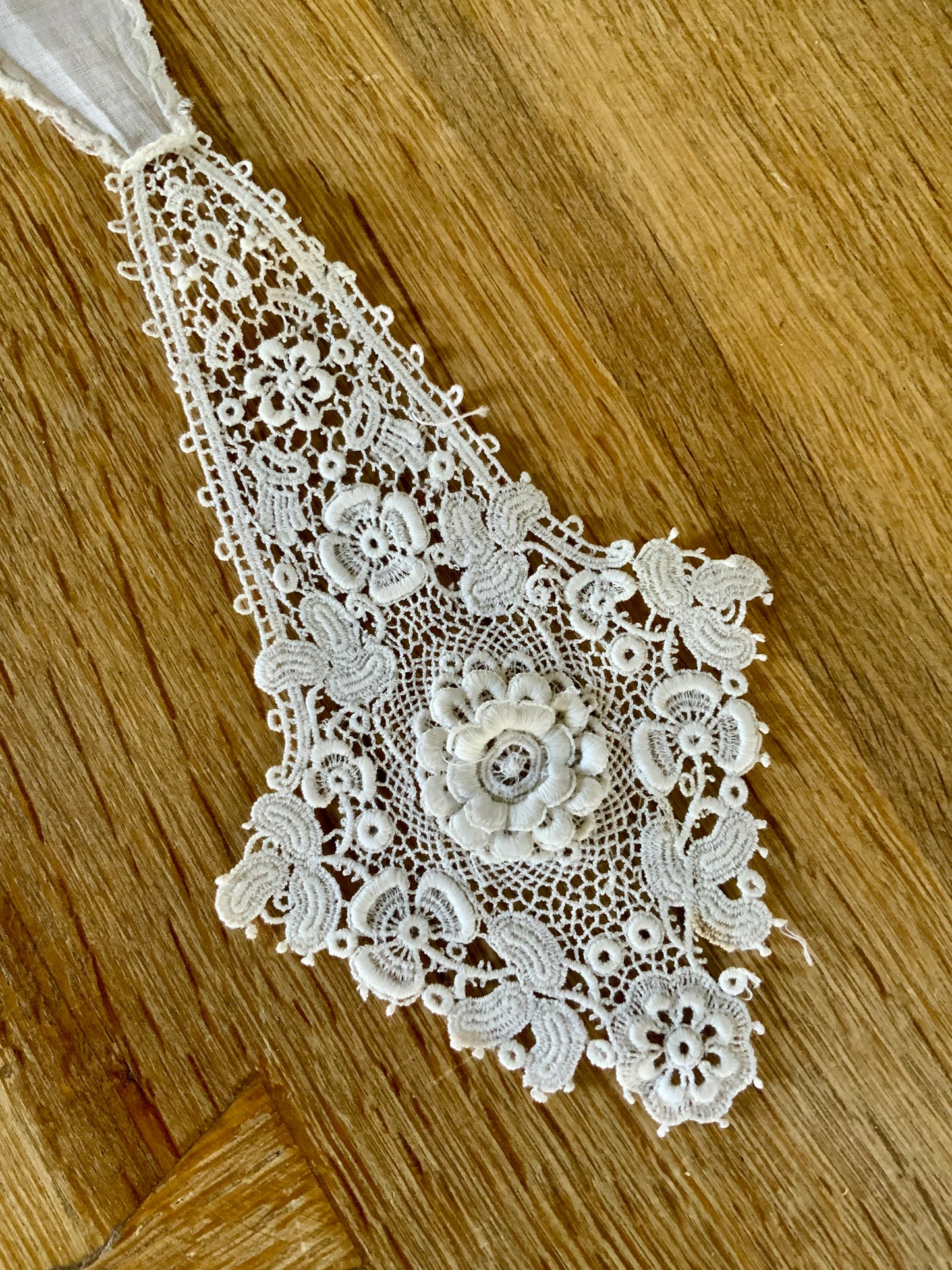 Antique Lace Shoulder Accent with Rosette – Edwardian Lace Appliqué, Asymmetrical Couture Piece
