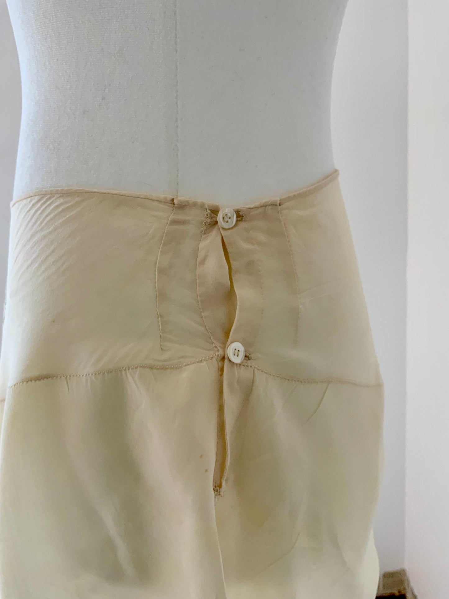 Antique 1920s Ivory Silk Tap Pants | Hand Dyed | Lace Appliqué Restoration | French Boudoir Lingerie-20AN