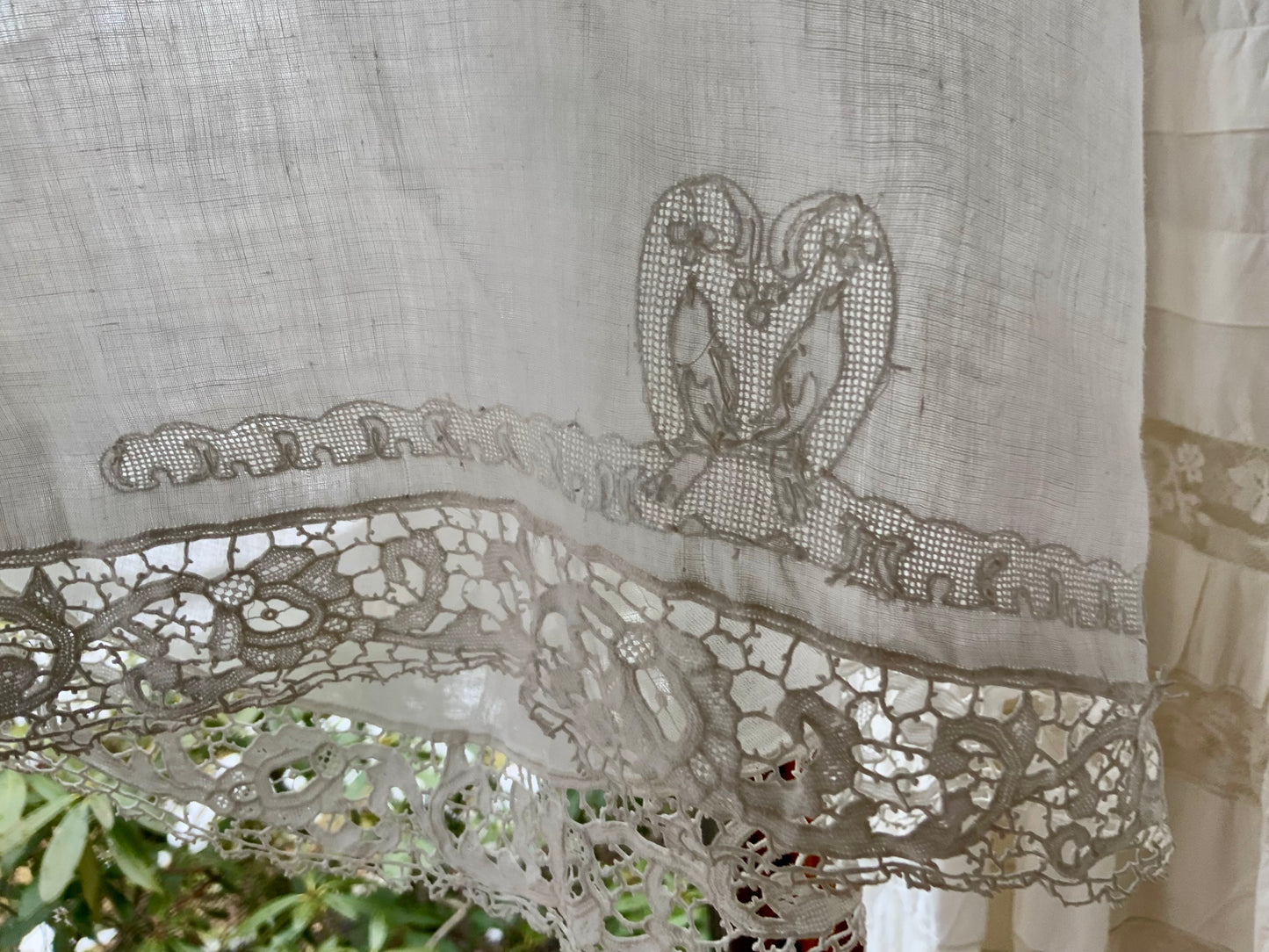 Antique Edwardian Split Bloomers with Hand Embroidered Birds & Monogram – Lace Trim Cotton Batiste Drawers c.1905–1915