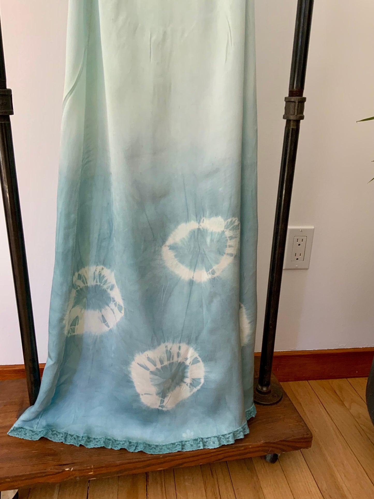 Antique 1930s Silk Chiffon Lingerie Gown – Hand Dyed Aqua -30BE