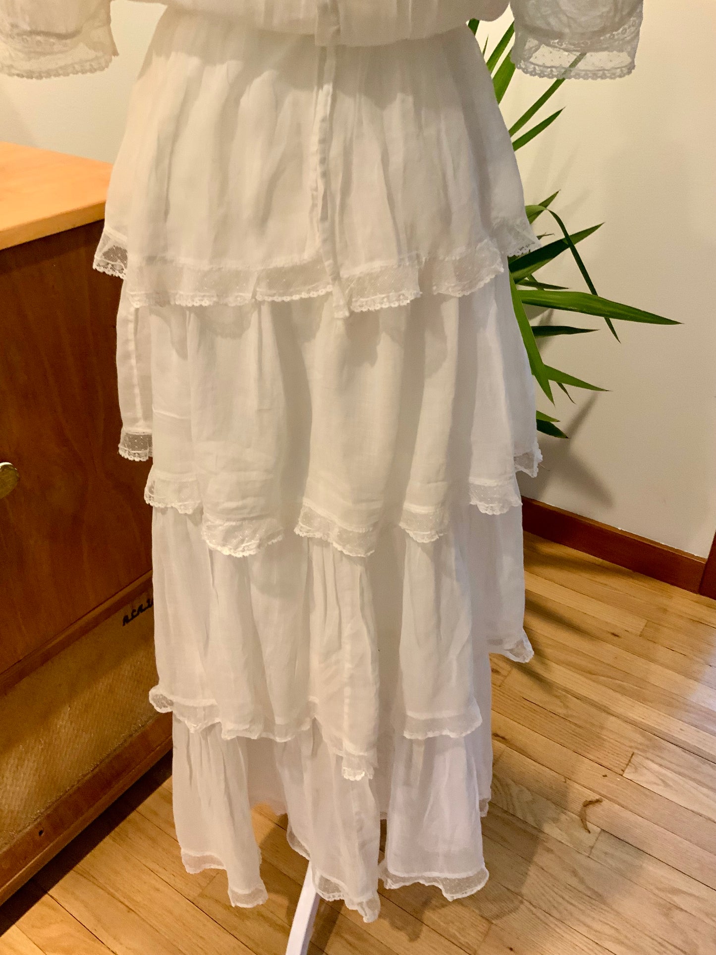 Edwardian White Cotton & Lace Tiered Tea Dress | Antique 1910s Lingerie Gown - ED31