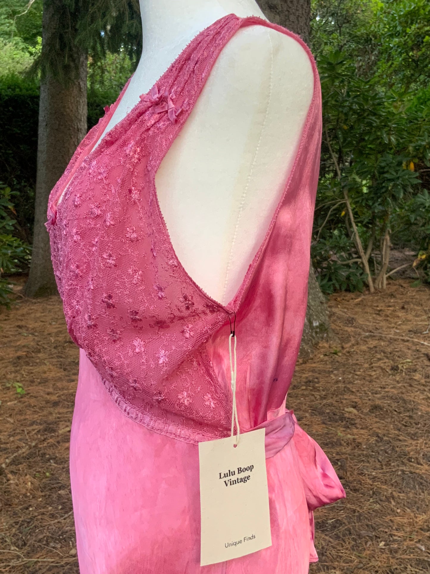 1930s Hand Dyed Pink Satin Nightgown | Floral Lace Nightgown | Bias Cut Boudoir Gown | Romantic Lingerie | Old Hollywood Glamour
-30BJ