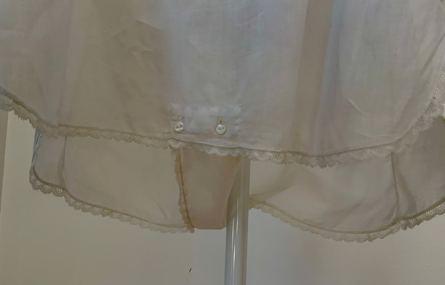 Edwardian Cotton Batiste Teddy | Antique Embroidered Sheer Band Step-In with Lace Appliqué-ED53