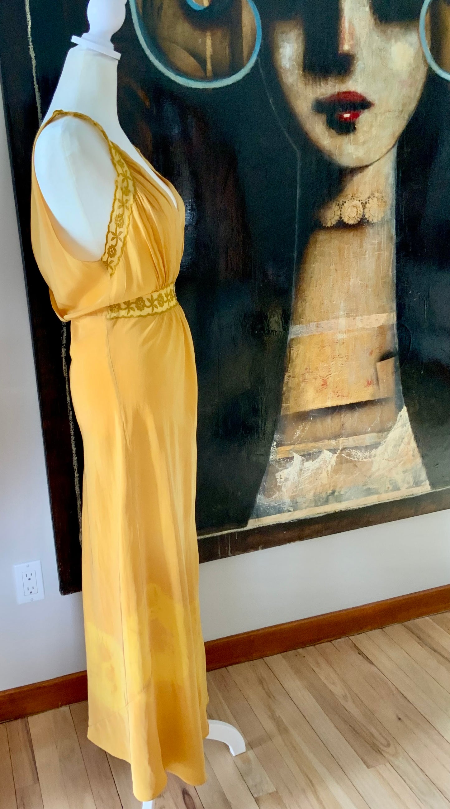 Hand Dyed Yellow Nightgown / Slip Dress - 50s - 50AX