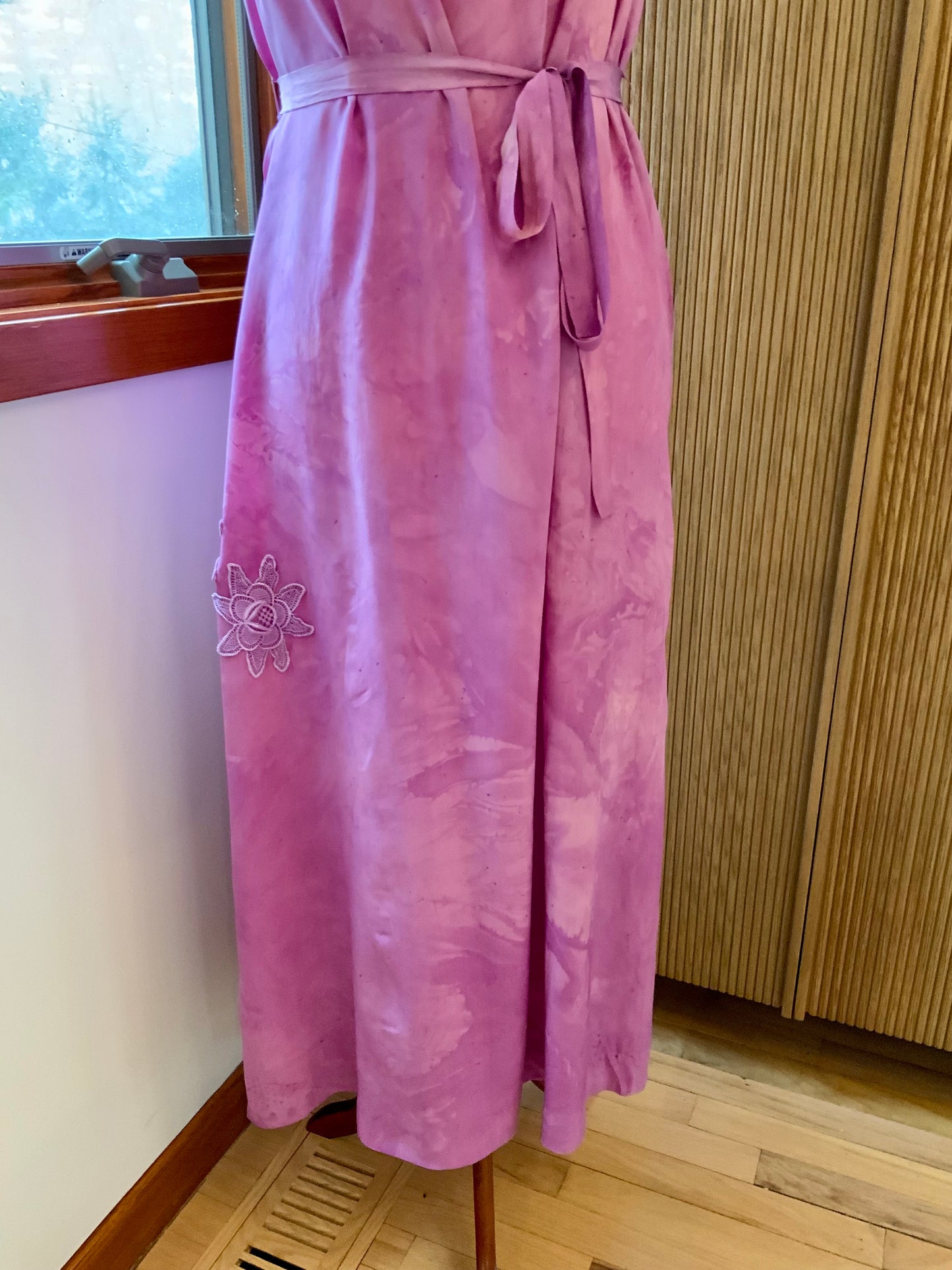 Hand Dyed Silk 1920s–30s Gown | Lavender Lace Pintuck Maxi Dress | Antique Silk Day Dress with Original Belt- 20AD