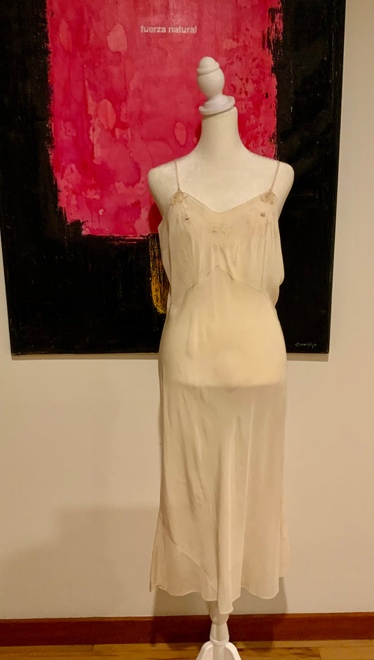 Antique 1920s Pure Silk Bridal Slip – Hand Embroidered Ivory Lingerie Dress – Edwardian Flapper Era Nightgown-20AT