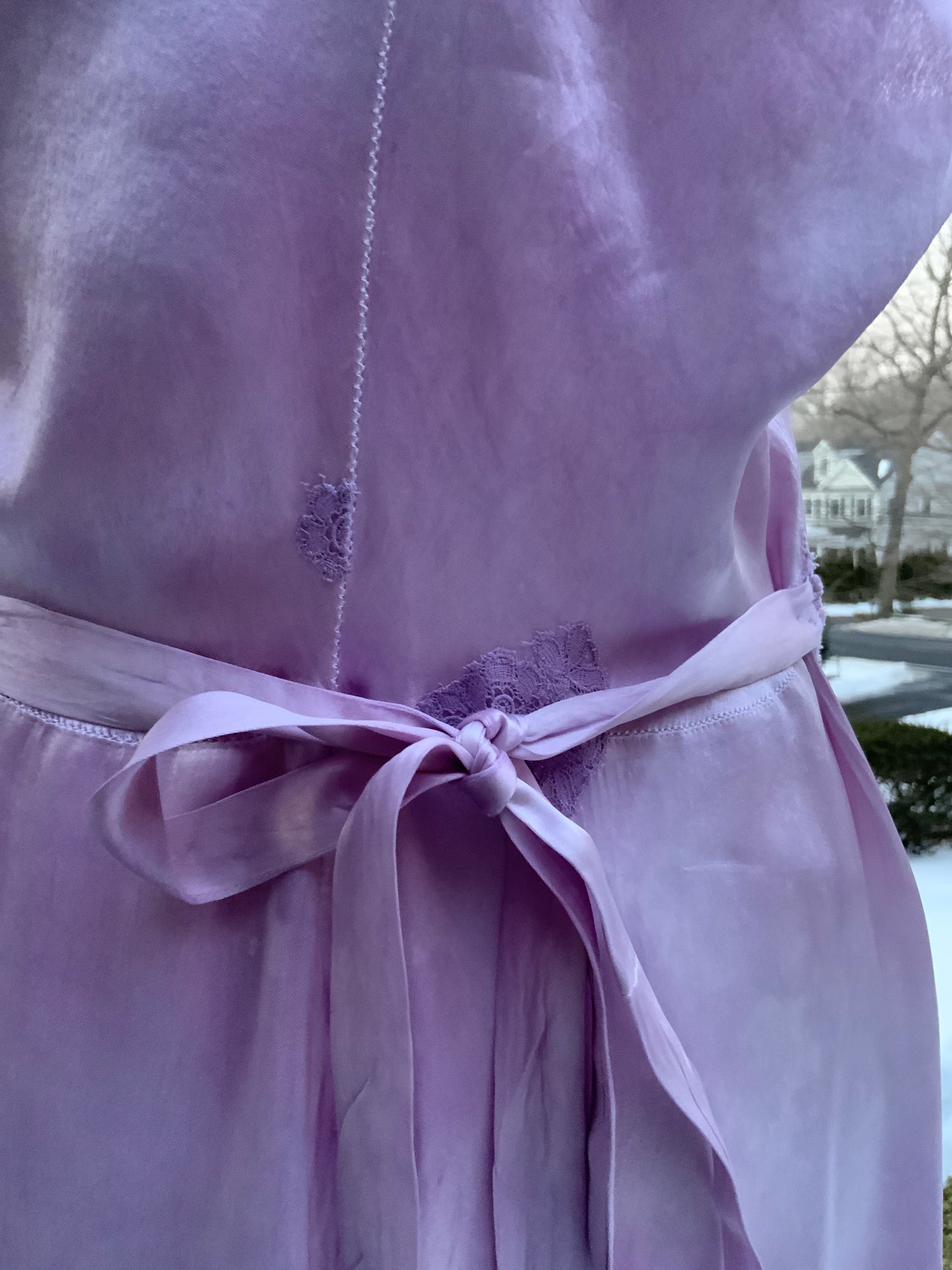 1970s Lilac Satin & Lace Gown – Hand Dyed Romantic Vintage Maxi Dress
 - 50V