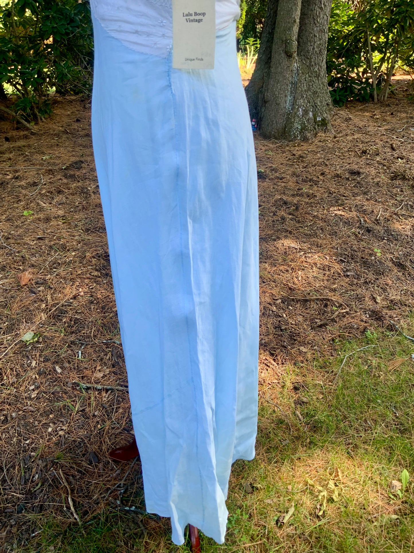 Rare Late 1930s Blue & White Cotton Dress | Embroidered Pintucked Bodice | Bias Cut | Romantic Cottage Dress | Old Hollywood-20AI
