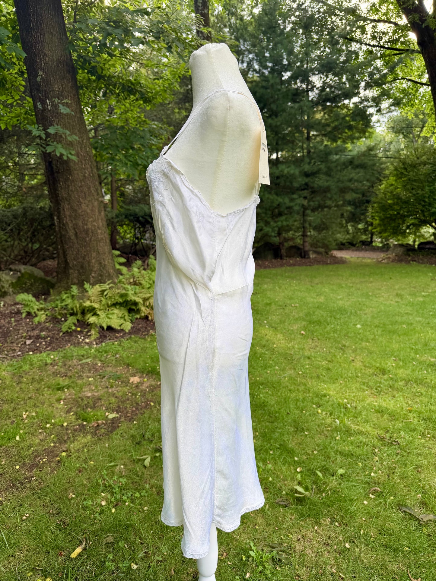 1930s White Pure Rayon Bias Cut Slip Dress with Lace Bodice.30CH