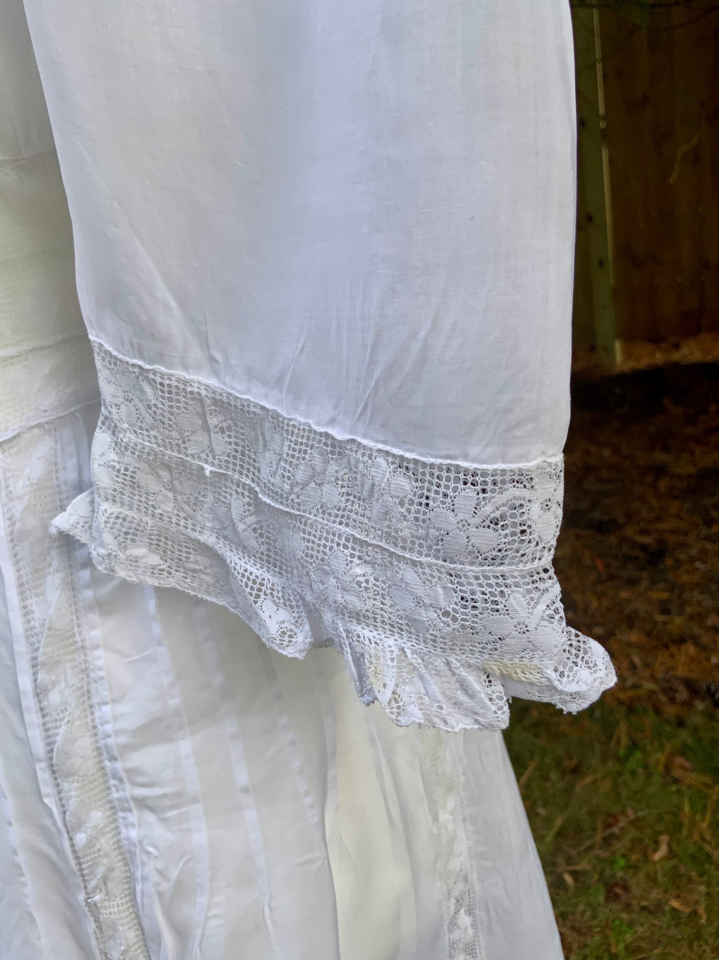 Edwardian White Cotton Lace Tea Dress c.1908–1914 — Pintucks, Lace Inserts - ED37