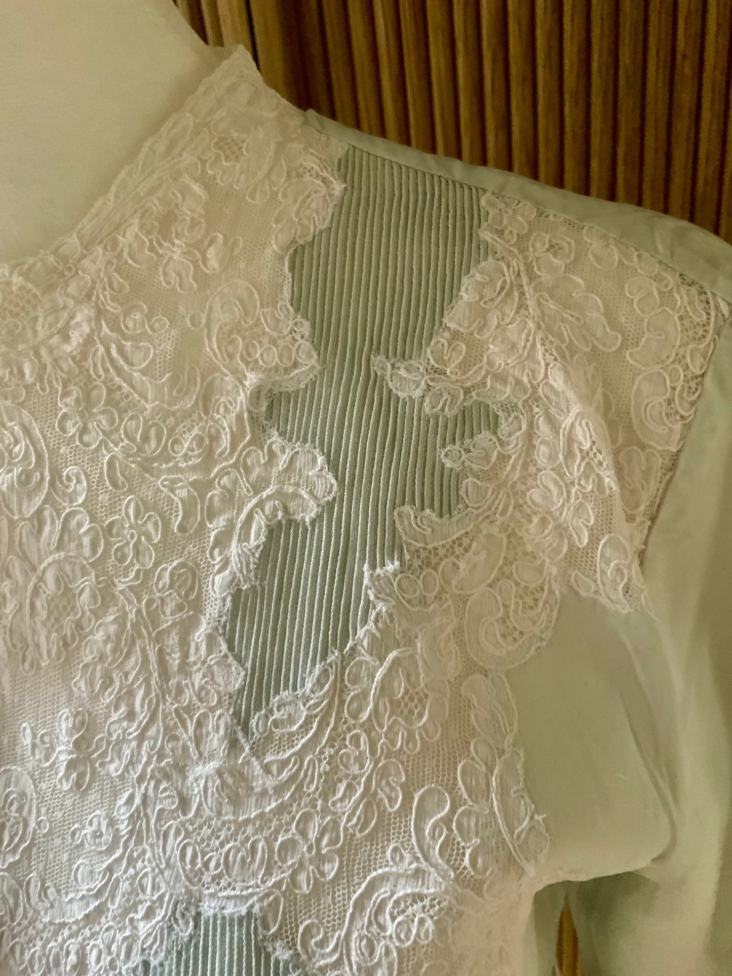 1940s Silk Satin Blouse with Lace Appliqué | Mint Green | Edwardian Revival-40AT