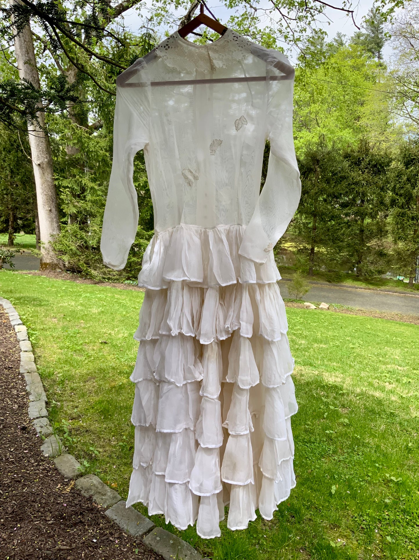 Antique Edwardian Sheer Lace Dress | Tiered Ruffle Bridal Gown | Hand Restored-ED82