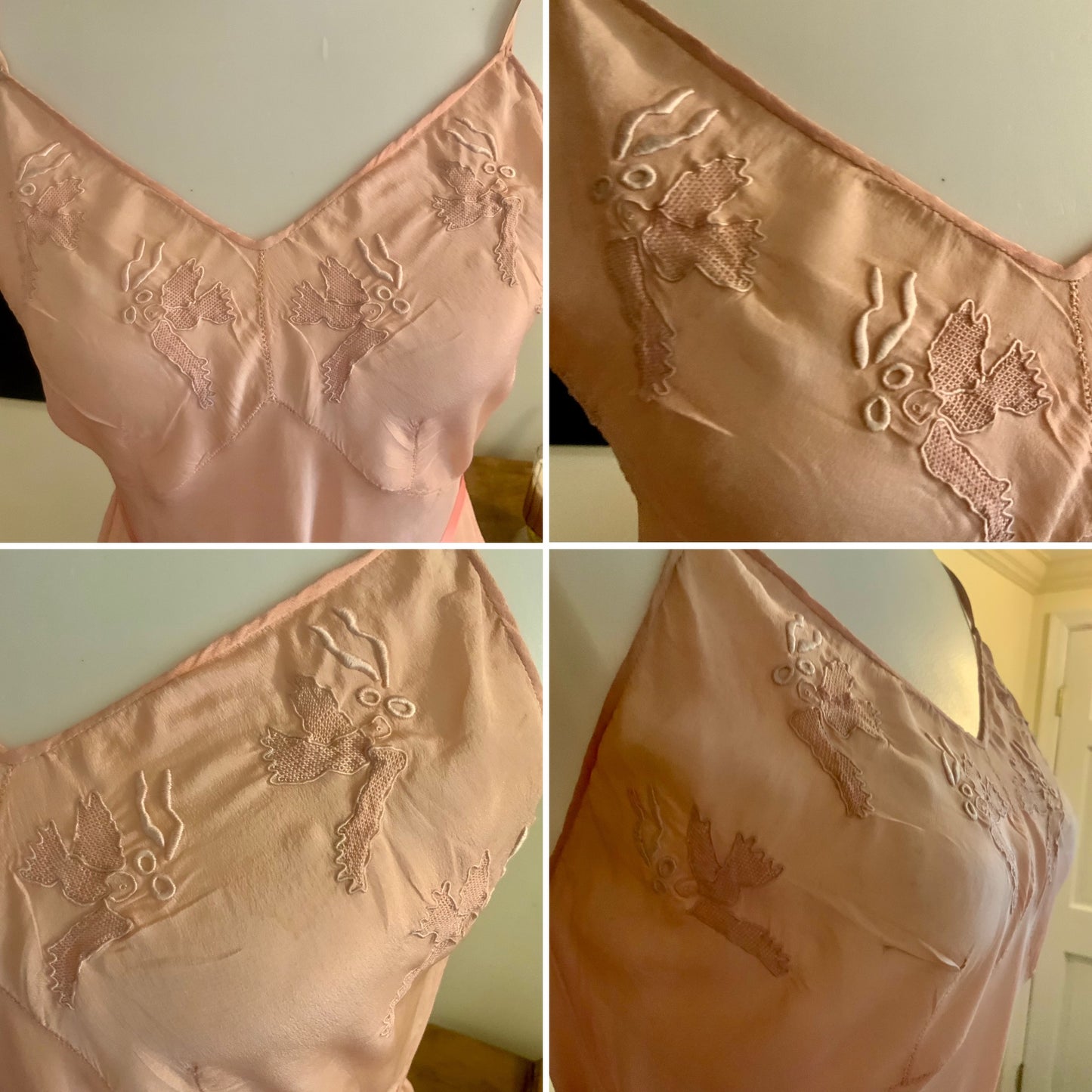 Embroidered Satin Slip Dress - 50s