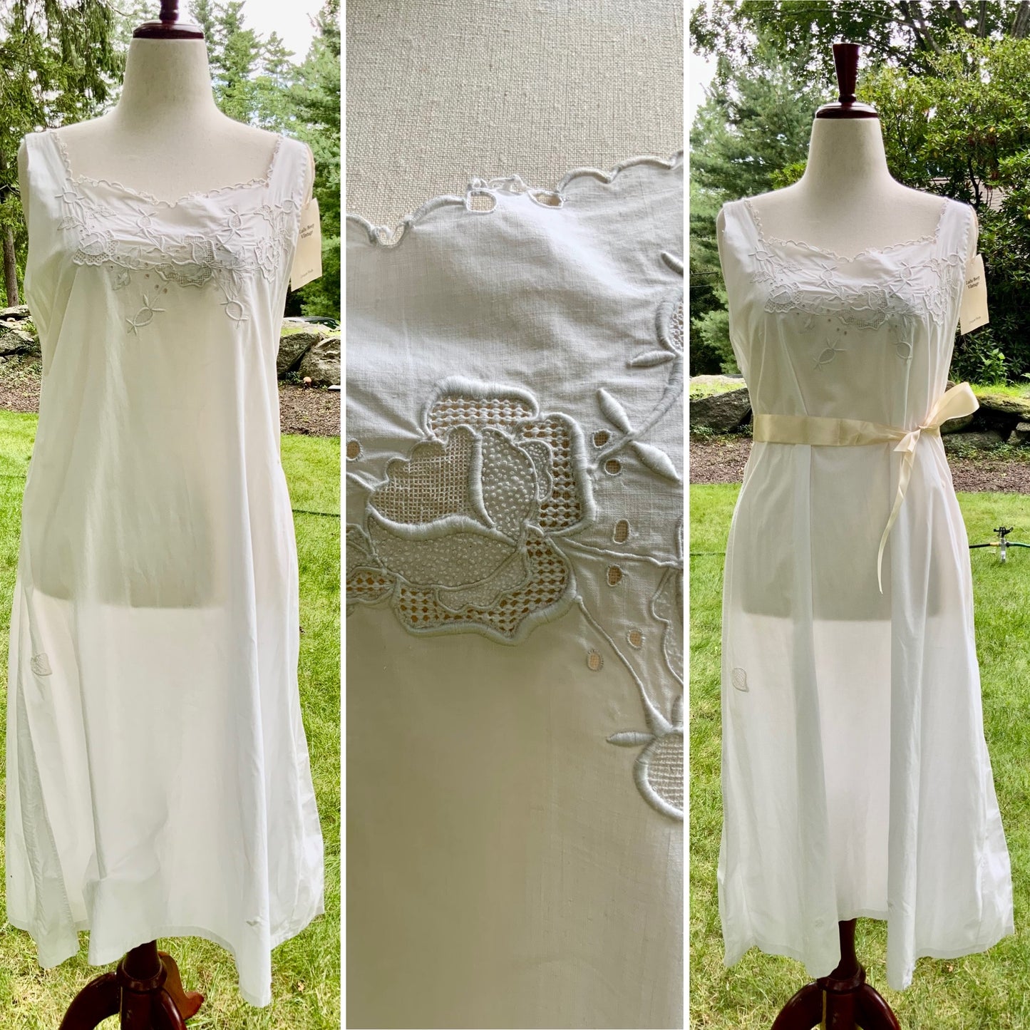 Late Edwardian White Cotton Nightgown. Antique Embroidered Cutwork Dress. Circa 1910s.ED100