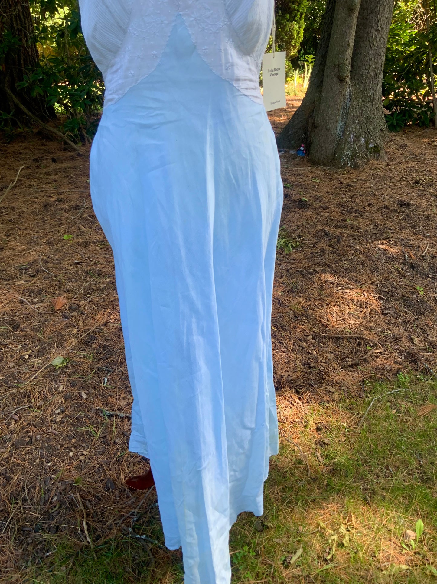 Rare Late 1930s Blue & White Cotton Dress | Embroidered Pintucked Bodice | Bias Cut | Romantic Cottage Dress | Old Hollywood-20AI