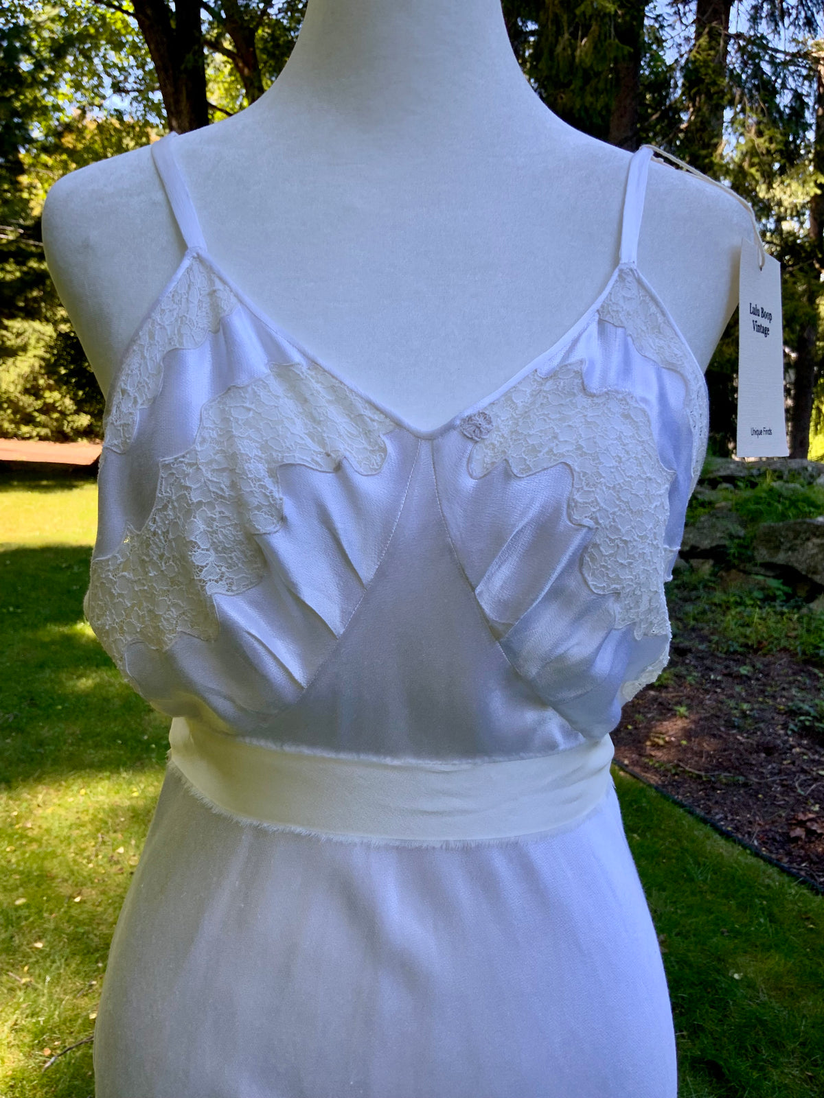 1930s Ivory Satin Bias Cut Slip Dress.40BY
