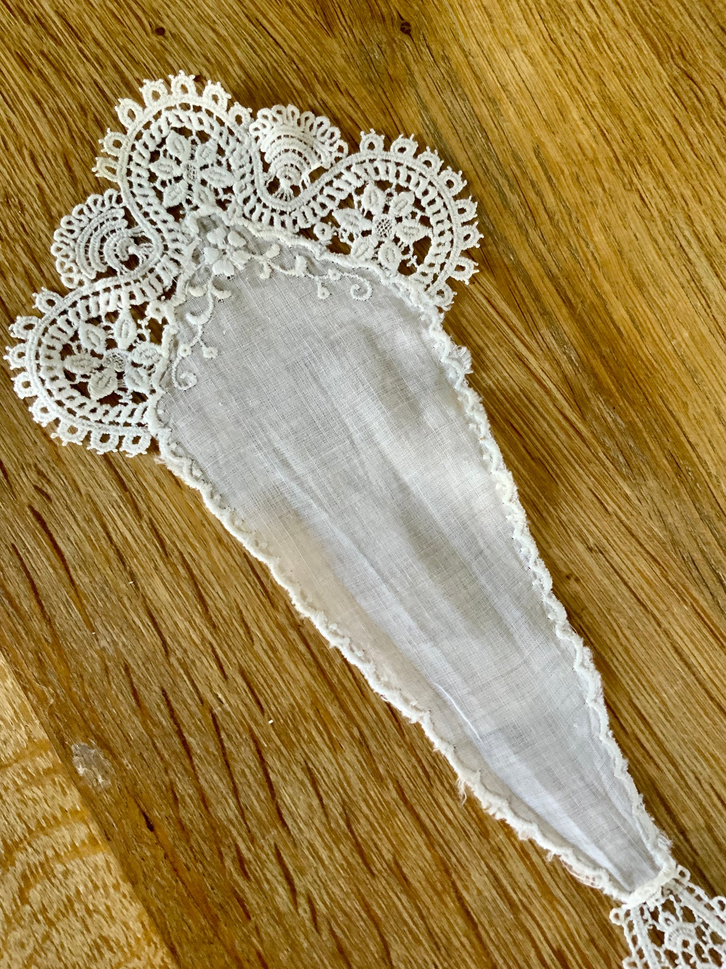 Antique Lace Shoulder Accent with Rosette – Edwardian Lace Appliqué, Asymmetrical Couture Piece