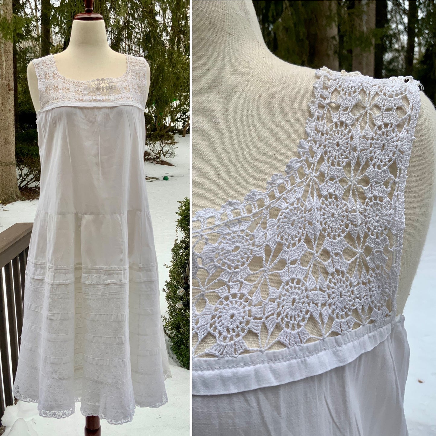 Edwardian White Cotton Lingerie Dress | 1910s Crochet Lace Tea Dress | Antique Summer Bridal Dress-ED55