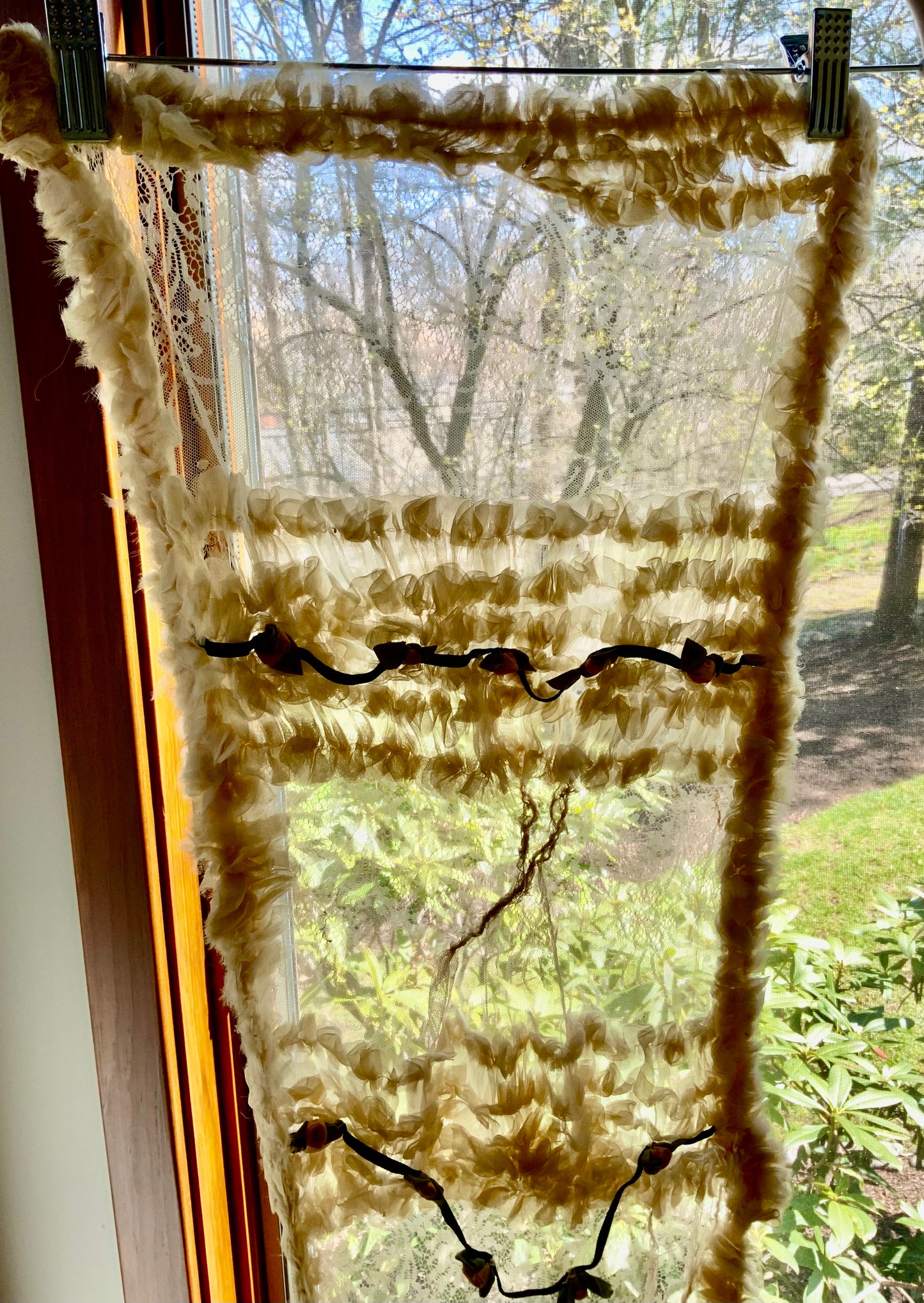 Rare Antique Edwardian Lace & Chiffon Ruffle Scarf Shawl w/ Ribbon Rosettes – Iconic -VI1734j