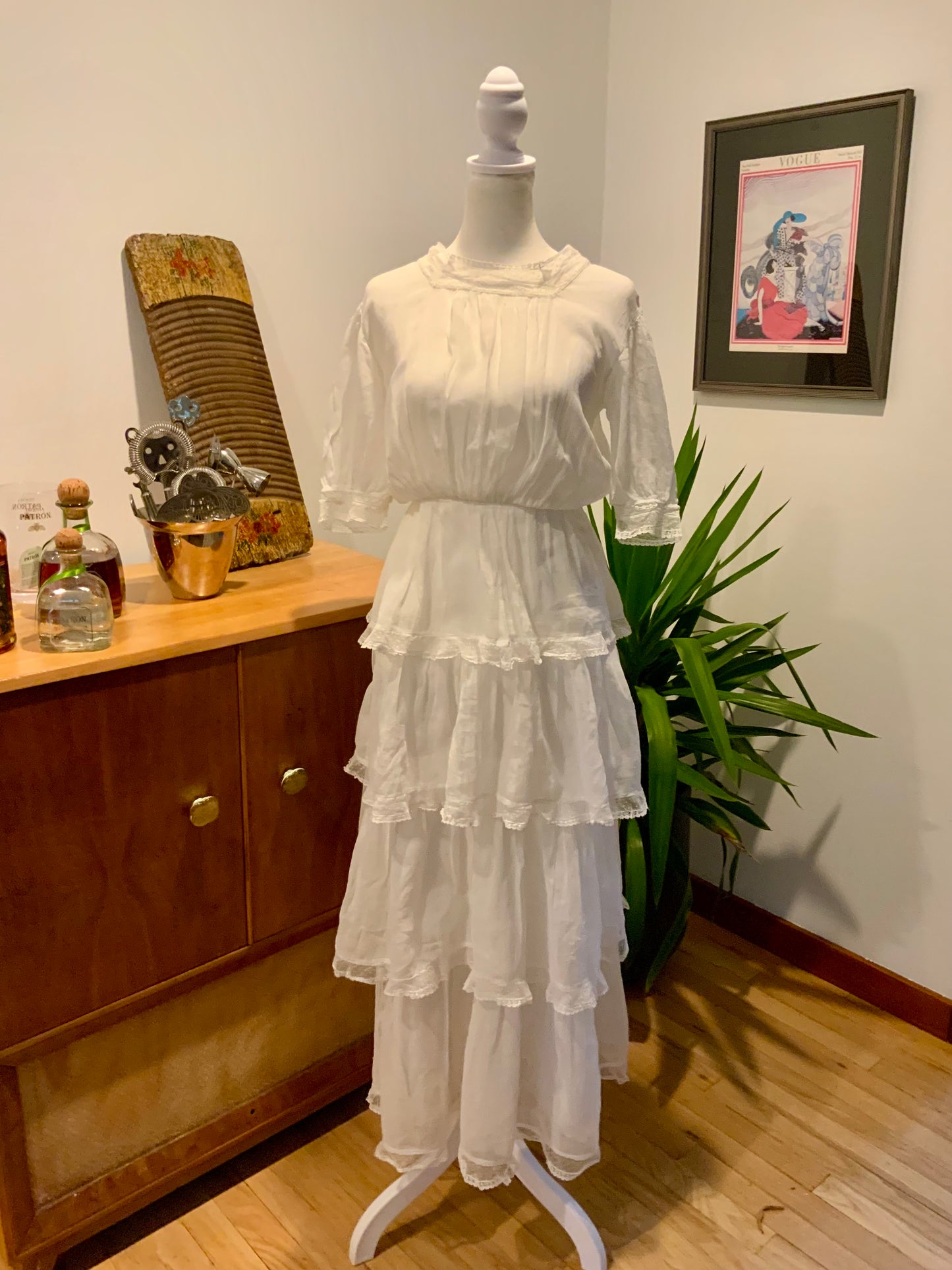 Edwardian White Cotton & Lace Tiered Tea Dress | Antique 1910s Lingerie Gown - ED31