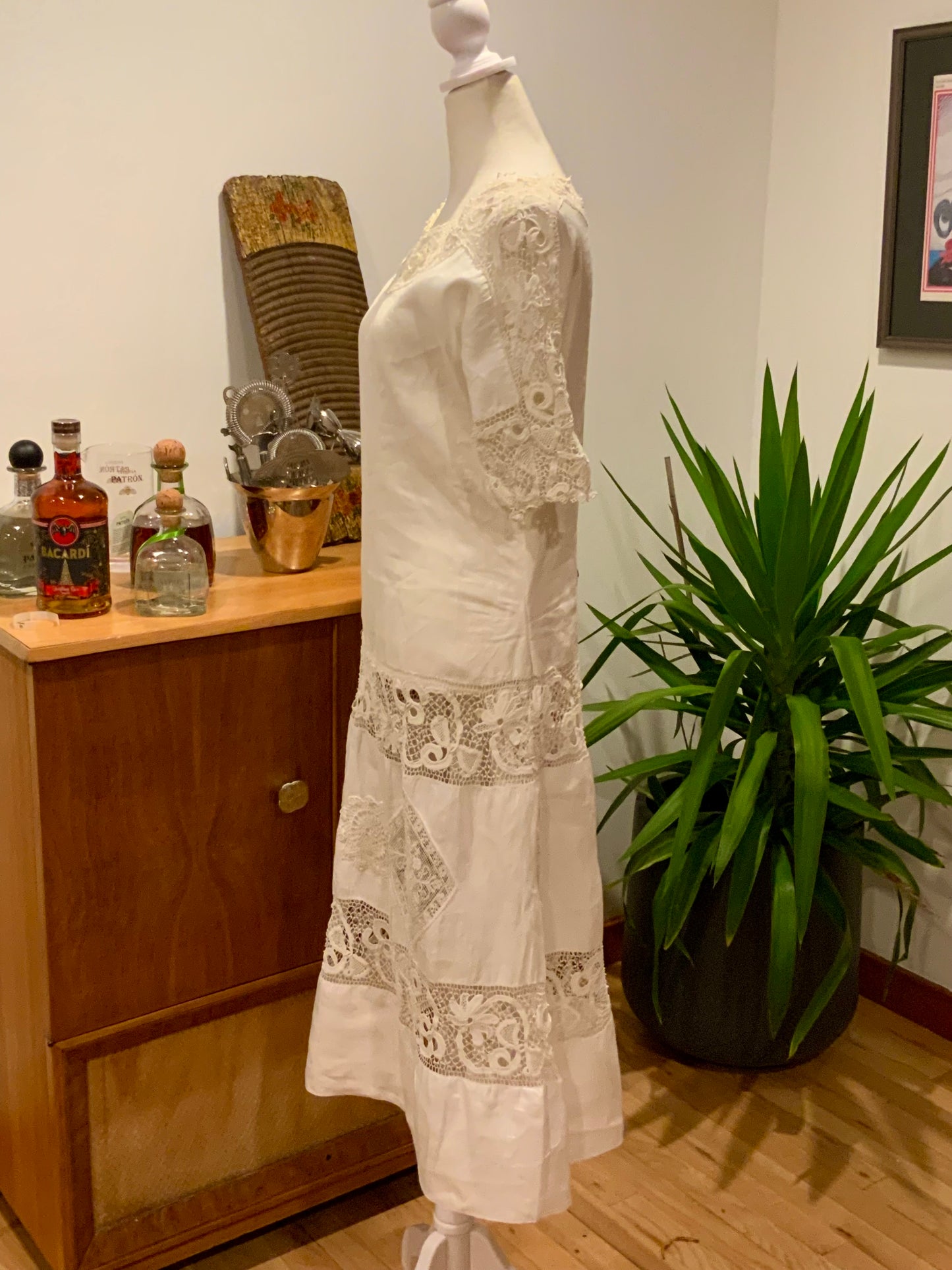 Edwardian Cotton & Lace Tea Dress c.1905–1915 |Antique Lingerie Dress with Battenberg & Crochet Lace-ED32