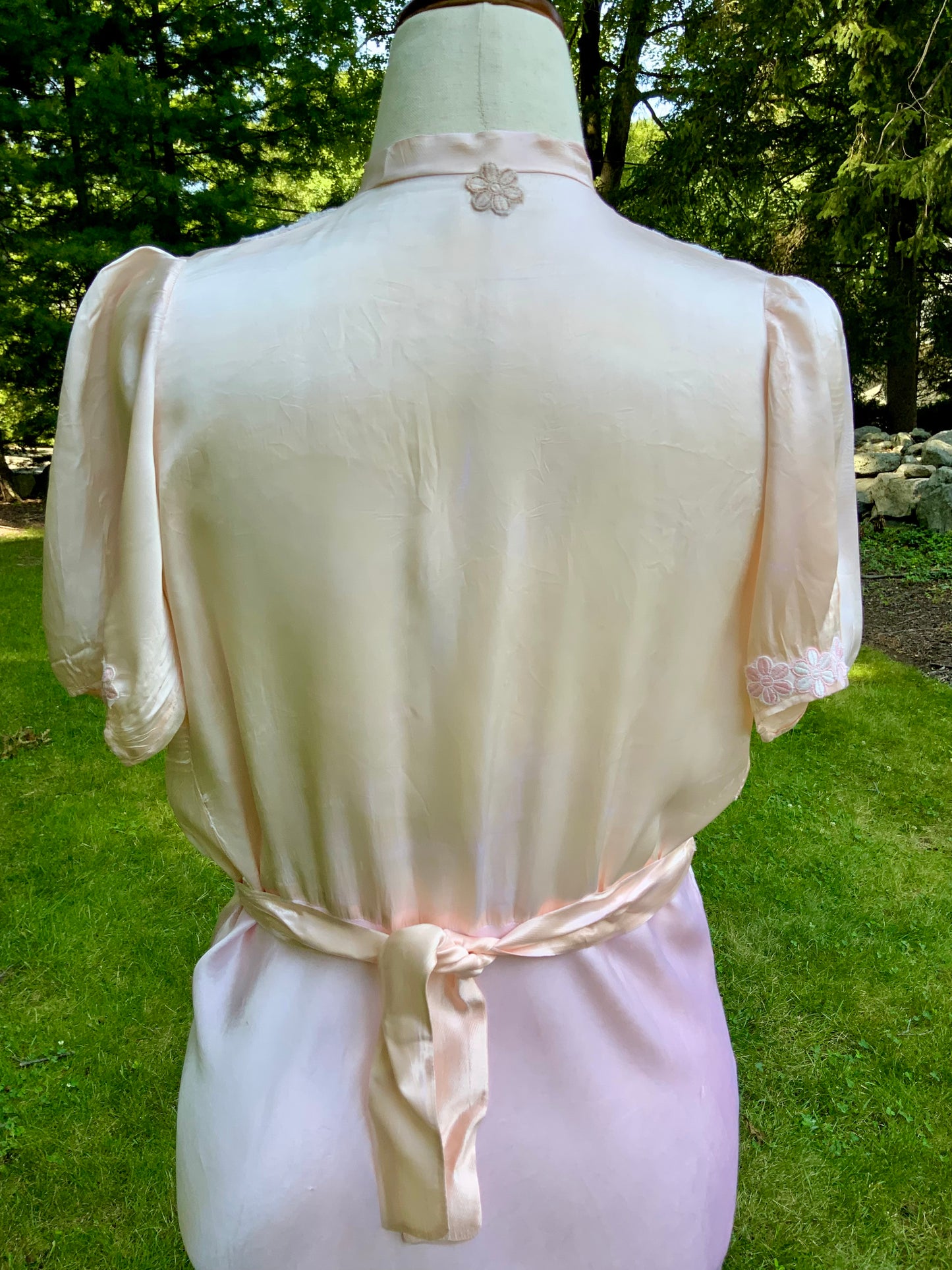 1930s Peach & Blush Silk Nightgown Vintage Boudoir Gown Original Belt Lace Bridal Lingerie Romantic Old Hollywood-30CV