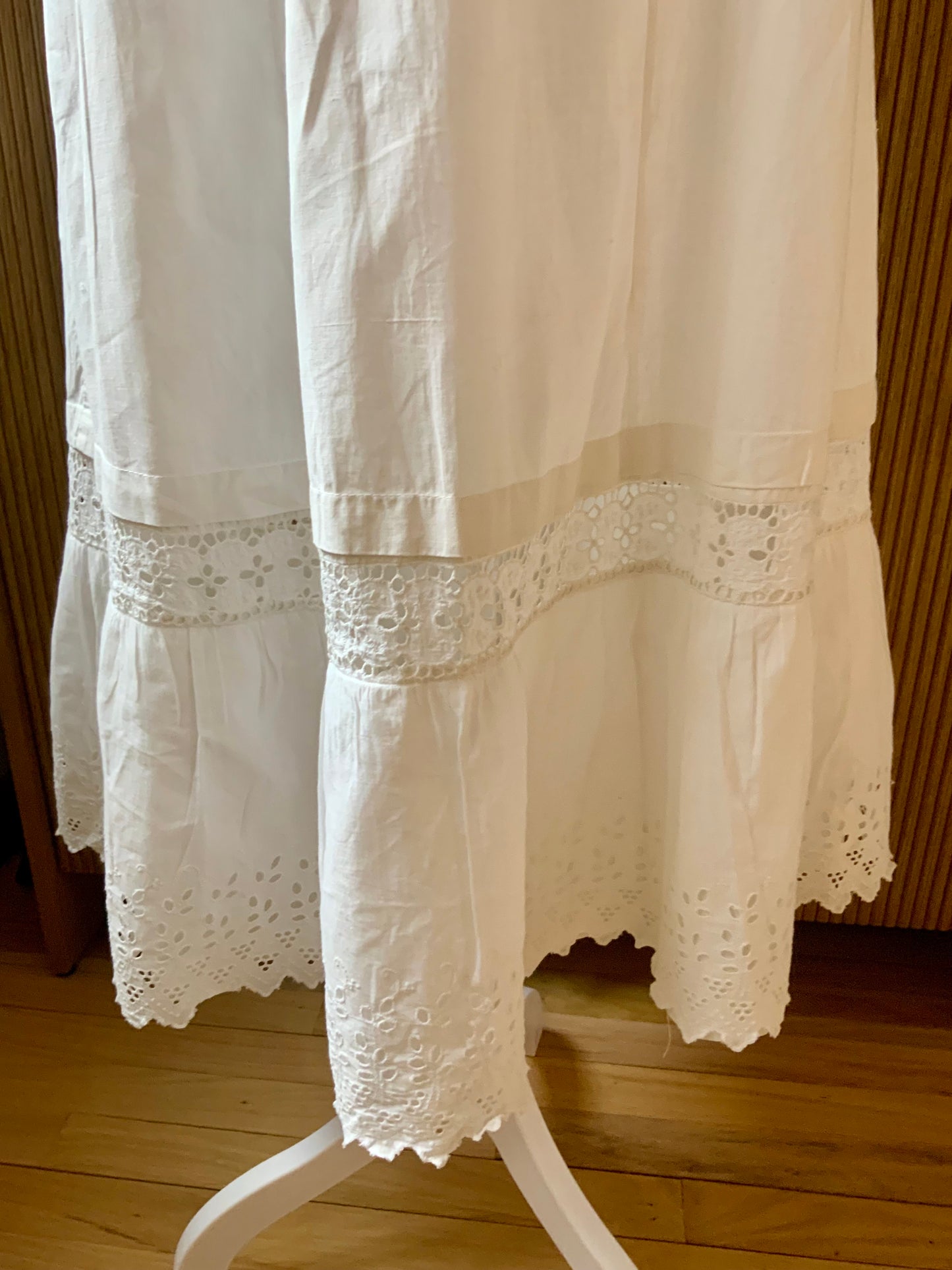 Edwardian White Cotton Petticoat Skirt with Lace Trim | Antique 1910s Tiered Underskirt | Hand Restored-ED76