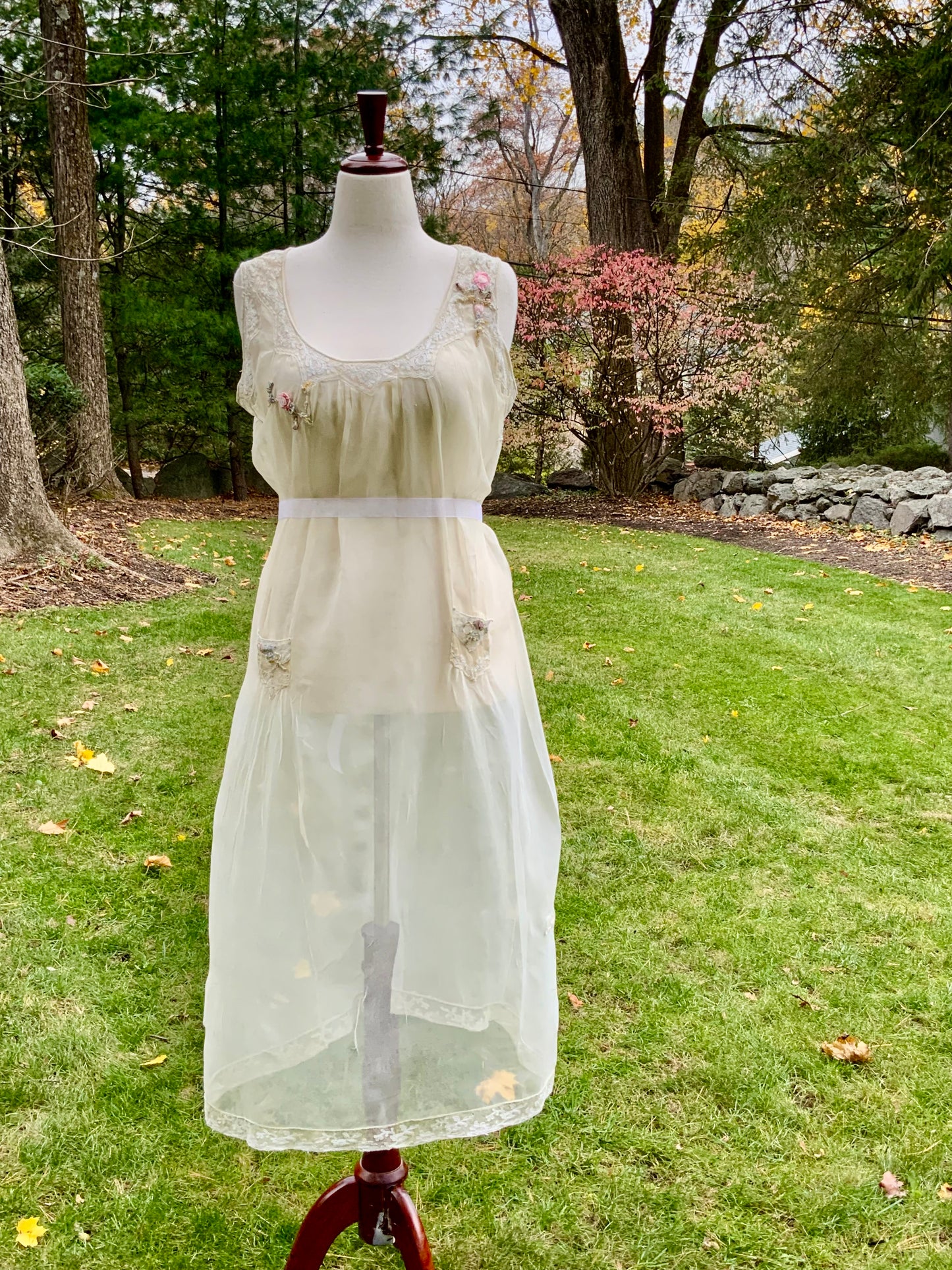 Edwardian–1920s Sheer Silk Chiffon Slip Dress | -Trousseau Lingerie Gown –20AP