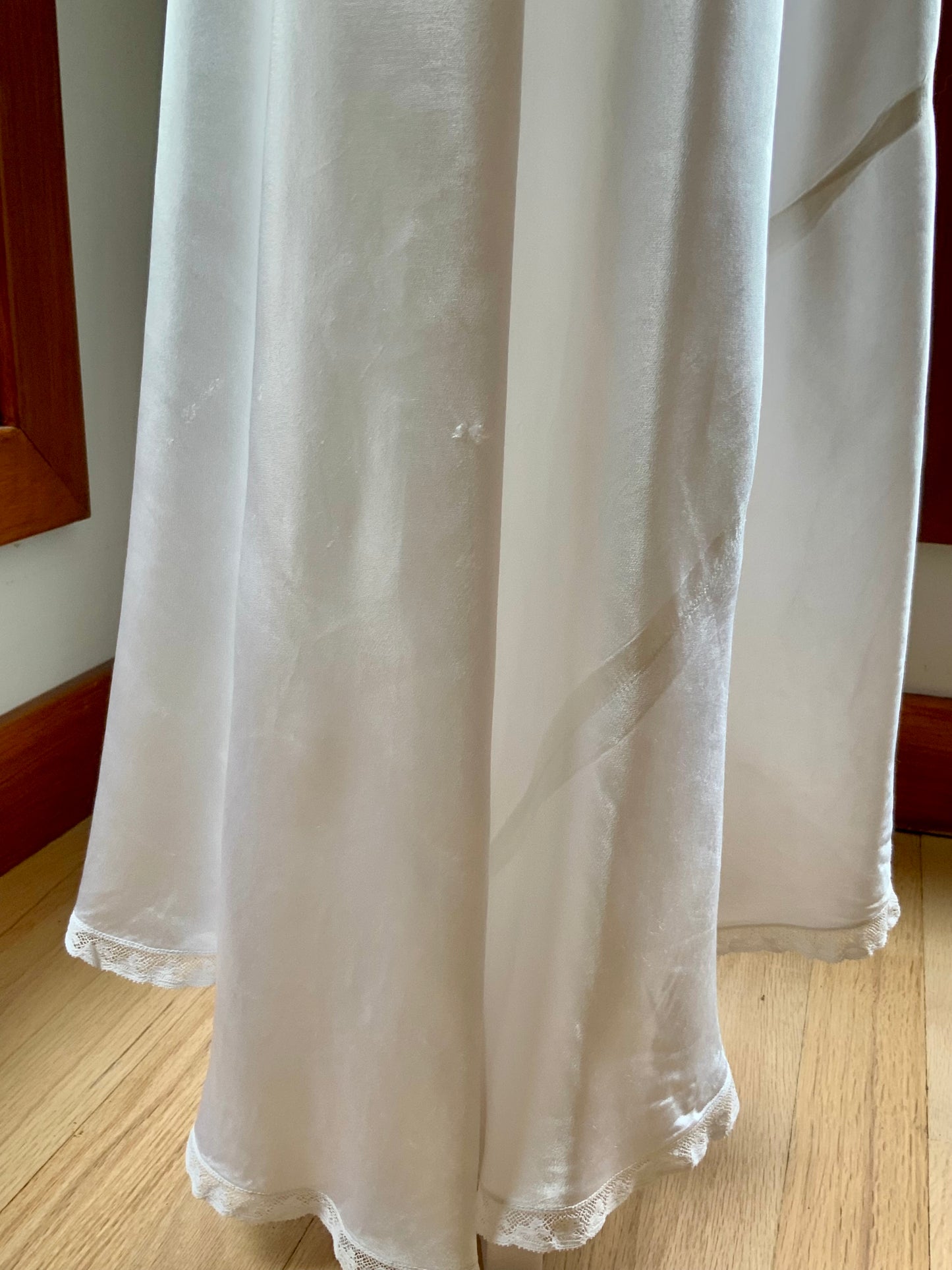 1930s Ivory Satin Bridal Lounge Set | Bias Cut Skirt & Lace Blouson Top | Romantic Two-Piece Ensemble