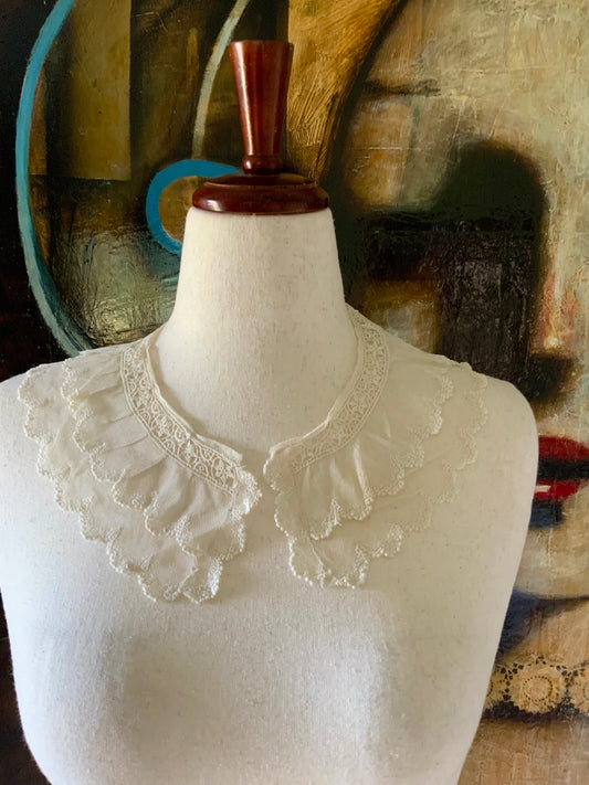 Antique Edwardian Lace Collar | Double Ruffle Net Lace Collar | Romantic Detachable Collar | Sheer Lace Neckpiece