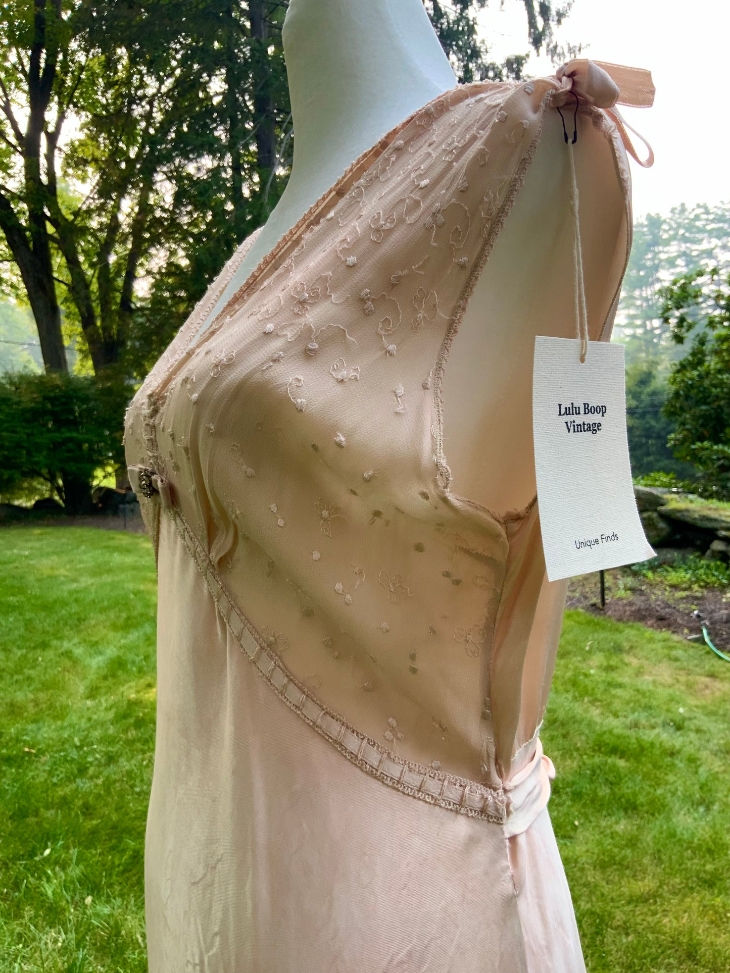 Late 1930s Tea Dyed Champagne Satin Gown Hollywood Glamour Vintage Bridal Slip Dress Boudoir-40BM