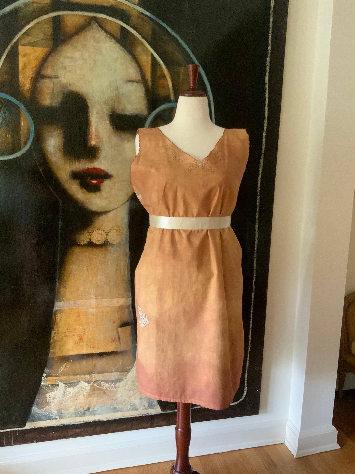 Antique Cotton Nightgown Purple Embroidery - 1910 - ED7